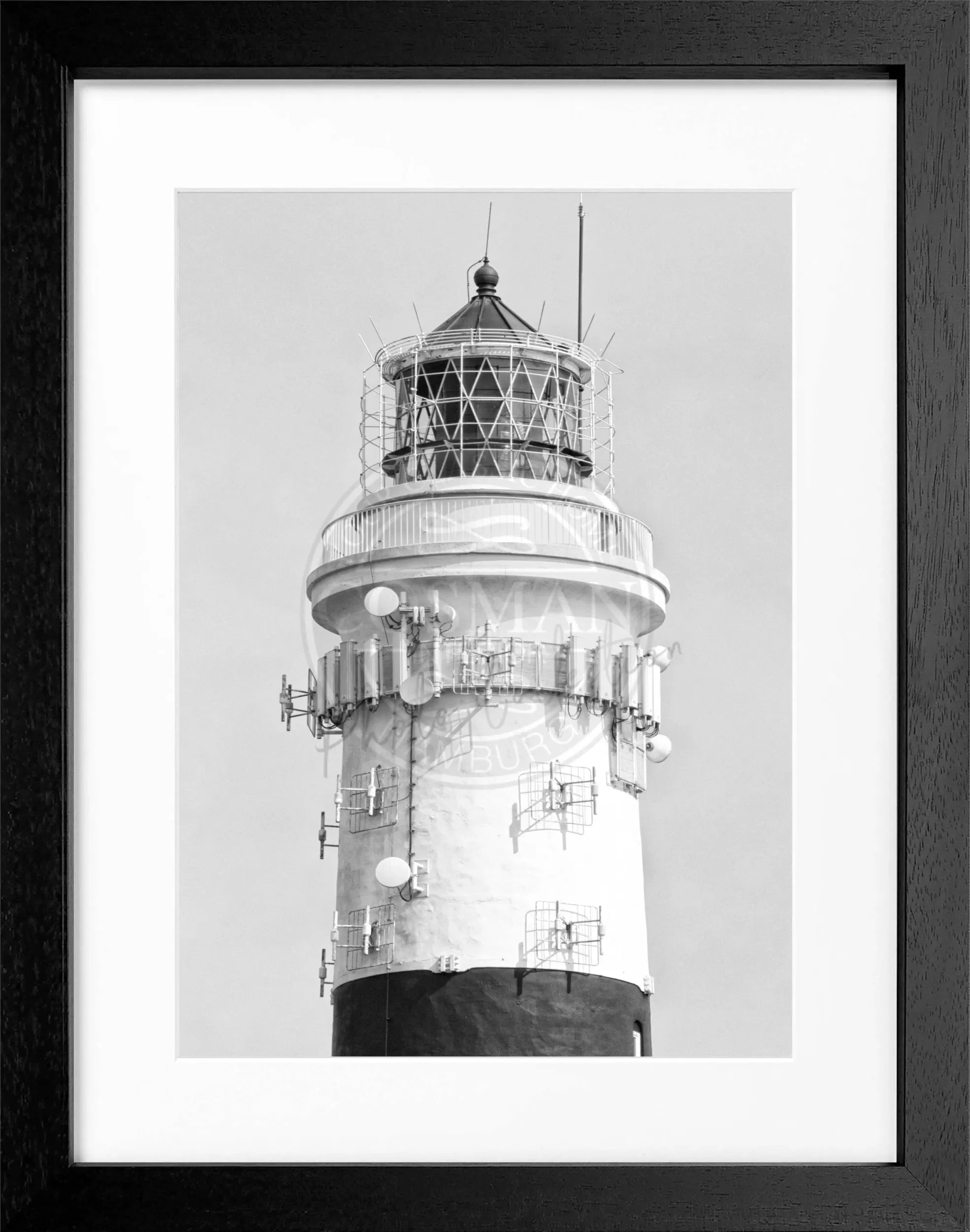 Schwarz-weiß Poster mit Rahmen von einem Leuchtturm auf Sylt, Kampen, von Cosman-Photocollection, 25x31 cm