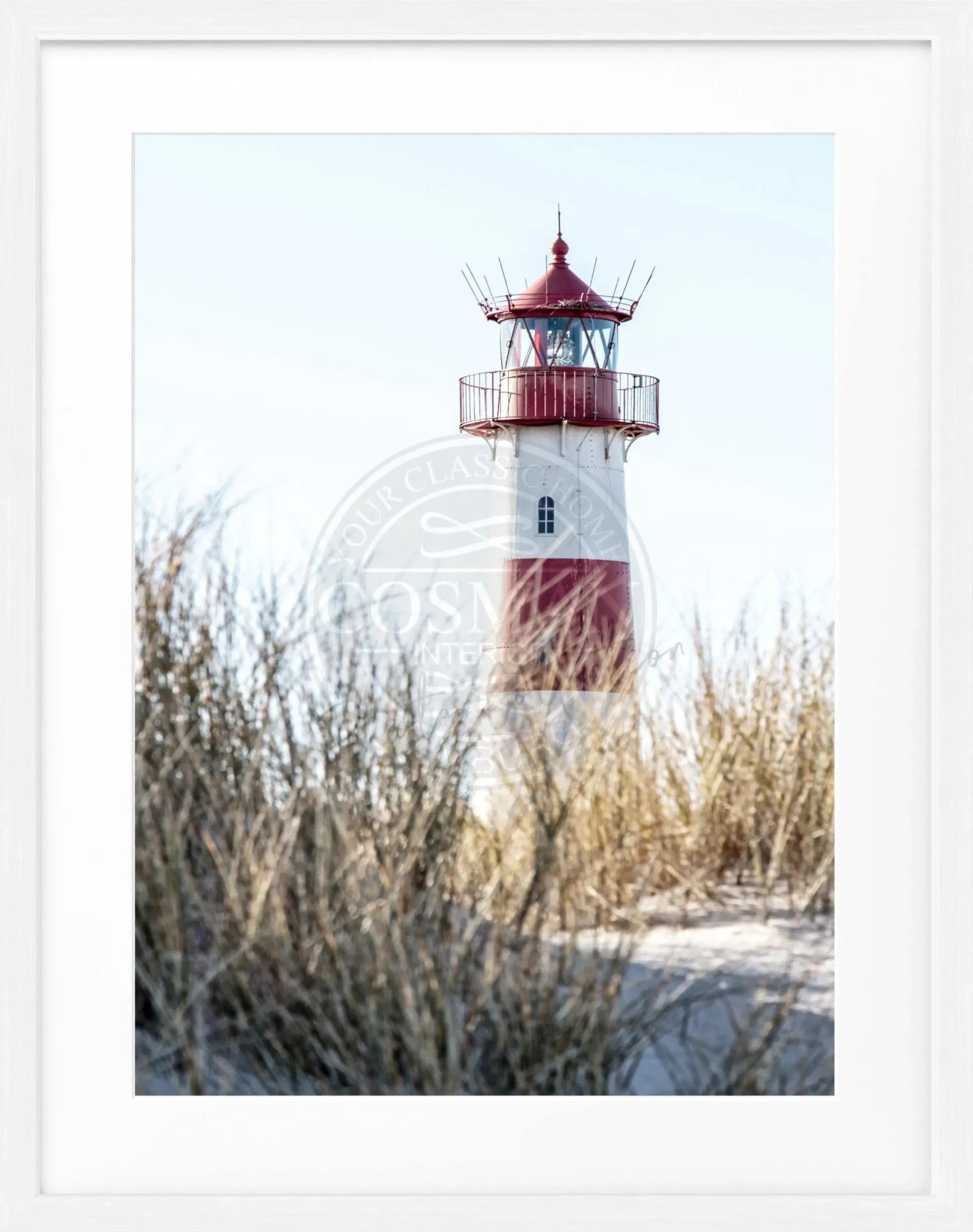 Schwarz-weiß Poster mit Rahmen, Sylt Leuchtturm 'List', von Cosman-Photocollection, 25x31cm, Wanddekoration mit Leuchtturm-Motiv