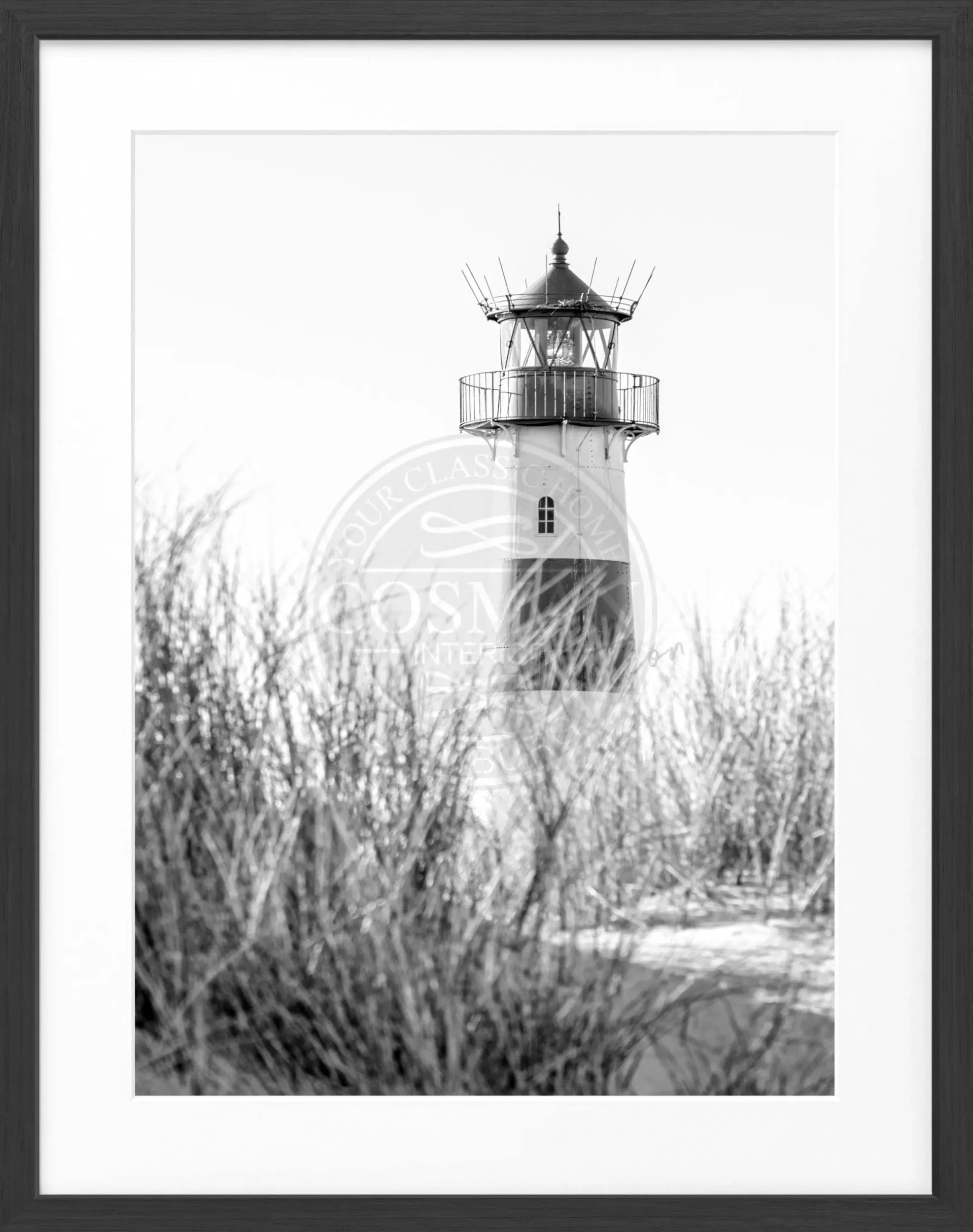 Schwarz-weiß Poster mit Rahmen, Sylt Leuchtturm ’List’, von Cosman-Photocollection, 25x31cm, dekoratives Seaside-Motiv