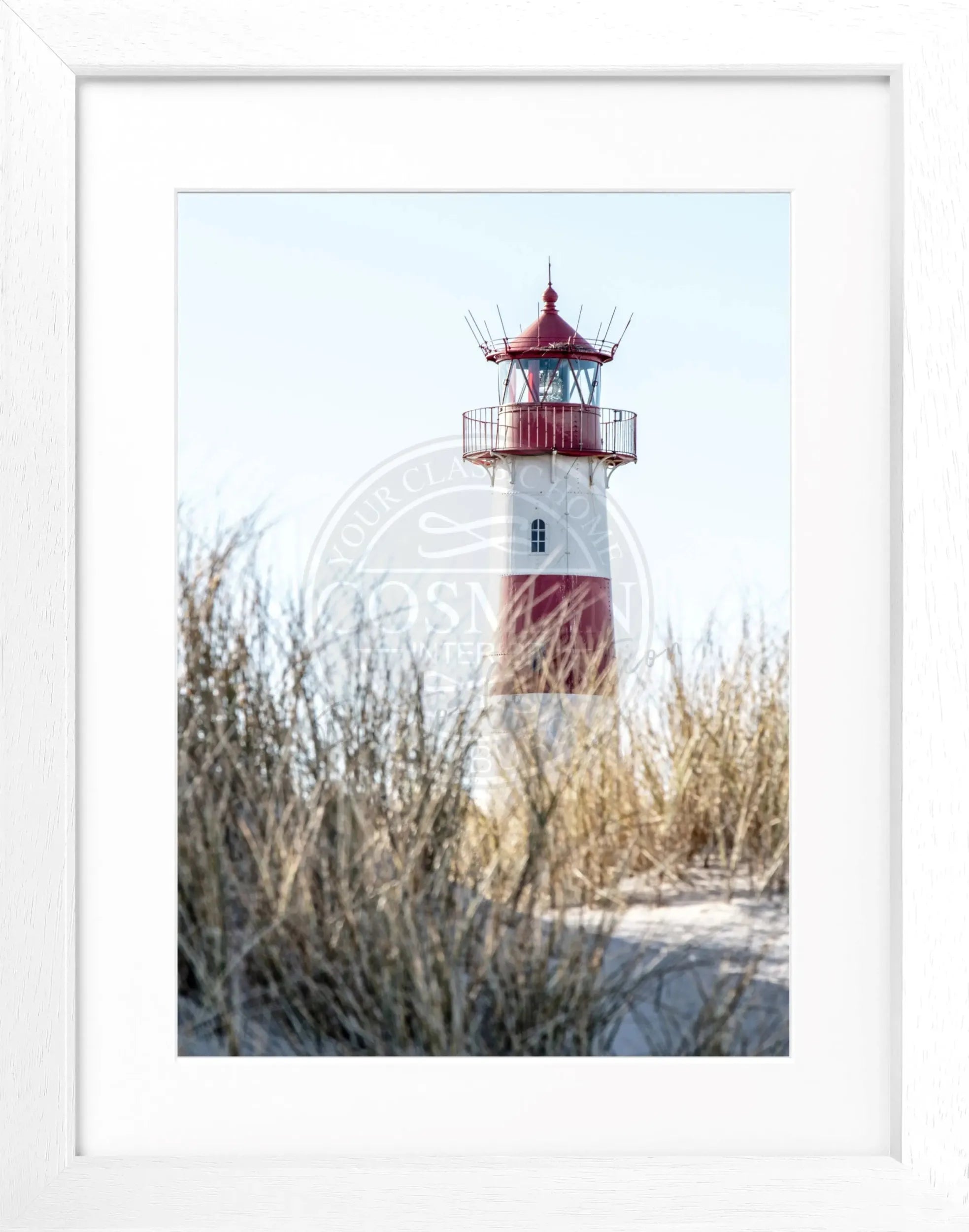 Schwarz-weiß Poster mit Rahmen von Cosman-Photocollection, Leuchtturm 'List' auf Sylt, 25x31 cm, Wandbild mit Leuchtturmmotiv