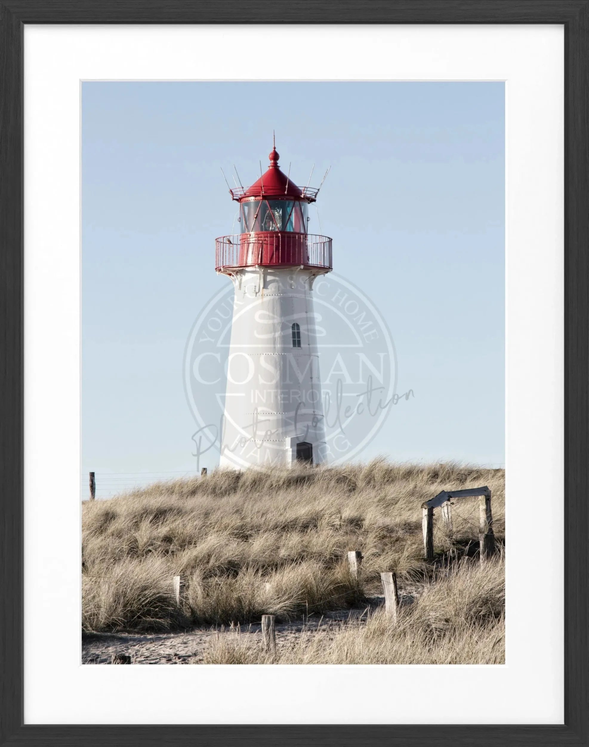 Schwarz-weiß Poster mit Rahmen von Cosman-Photocollection, Leuchtturm List auf Sylt, 25x31 cm, dekoratives Wandbild