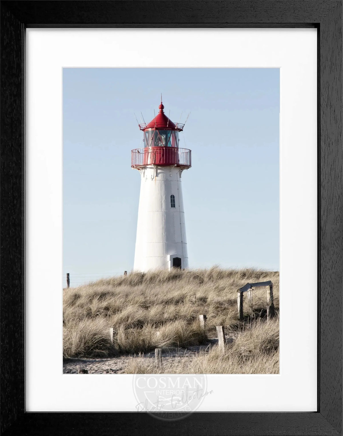 Schwarz-weiß Poster mit Rahmen von Cosman-Photocollection, Leuchtturm List auf Sylt, Maße 25x31 cm, Wanddekoration