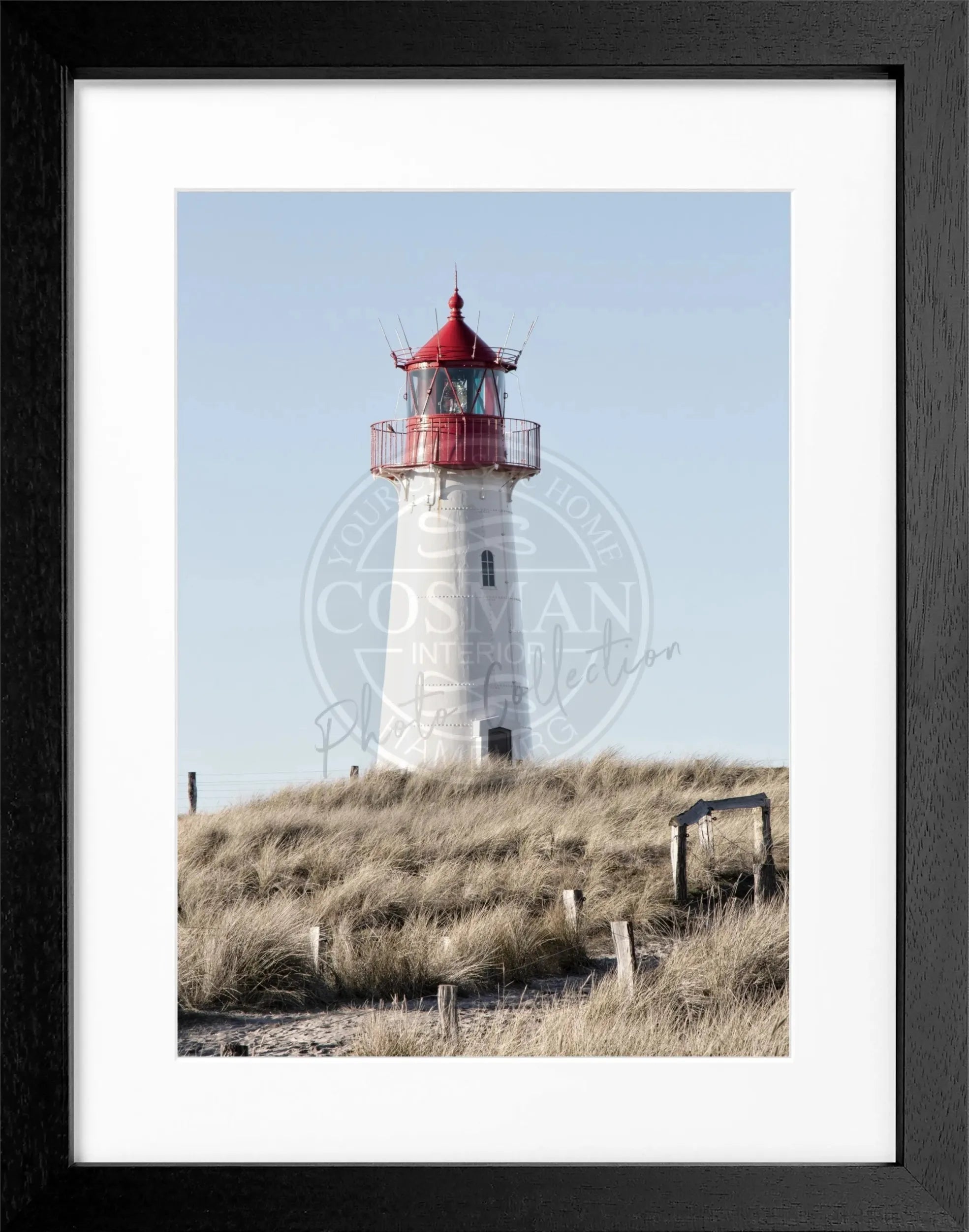Schwarz-weiß Poster mit Rahmen von Cosman-Photocollection, Leuchtturm List auf Sylt, Maße 25x31 cm, Wanddekoration