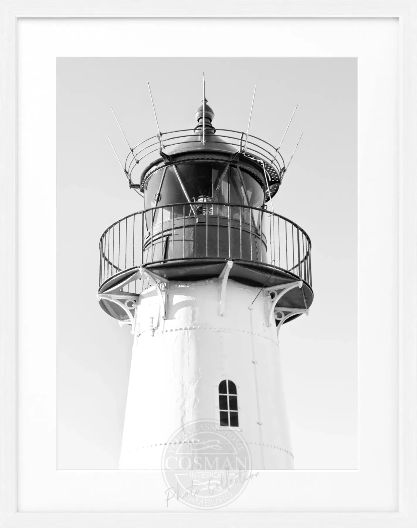 Schwarz-weiß Poster mit Rahmen von Sylt Lister Leuchtturm, 25x31cm, von Cosman-Photocollection, Wanddekoration mit Leuchtturm-Motiv