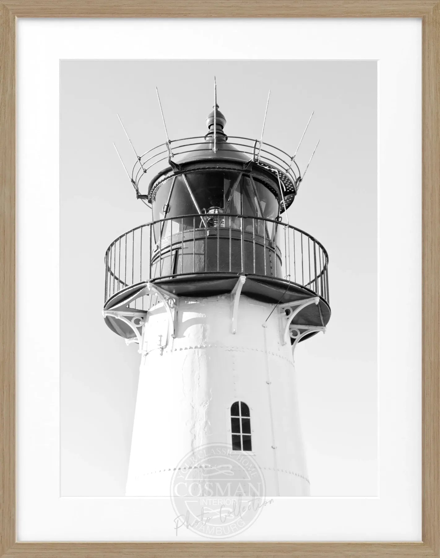Schwarz-weiß Poster mit Rahmen von Cosman-Photocollection, Lister Leuchtturm auf Sylt, 25x31 cm, maritimes Motiv