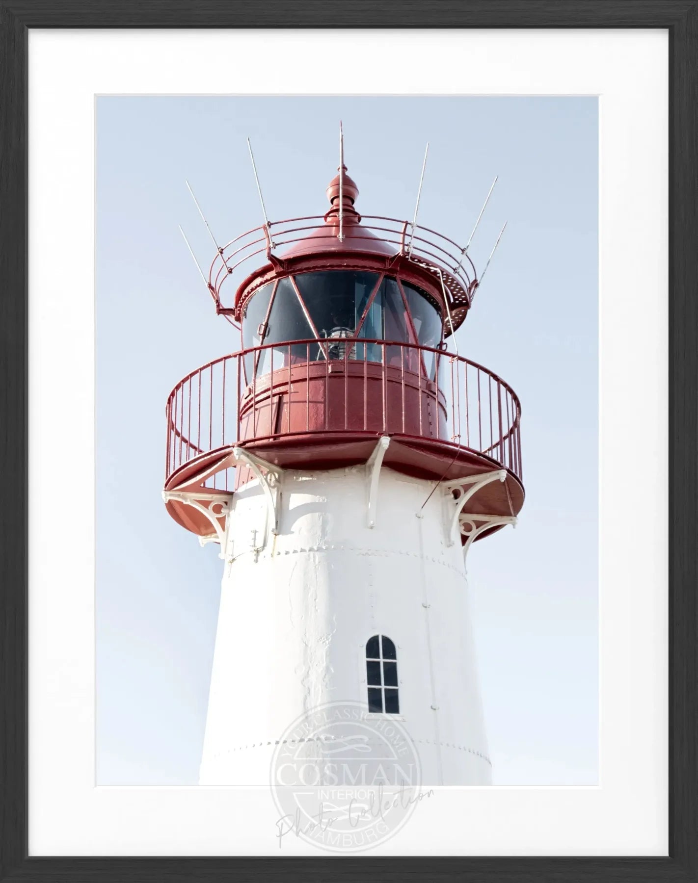 Schwarz-weiß Poster mit Rahmen von Cosman-Photocollection, Lister Leuchtturm auf Sylt, 25x31 cm, Wanddekoration