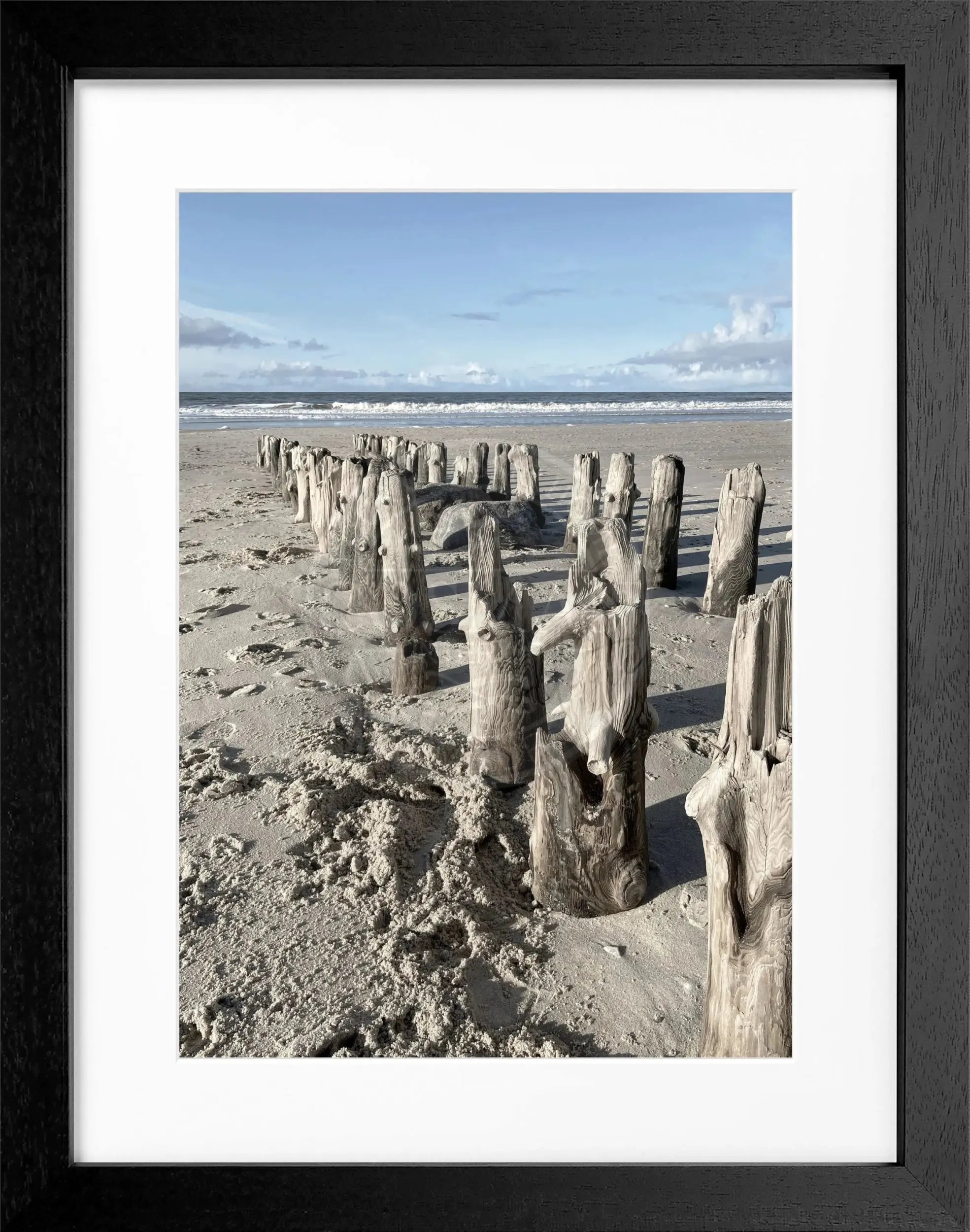 Schwarz-weiß Poster mit Rahmen von Cosman-Photocollection, Motiv Strand auf Sylt, Maße 25x31 cm, stilvolle Wanddekoration