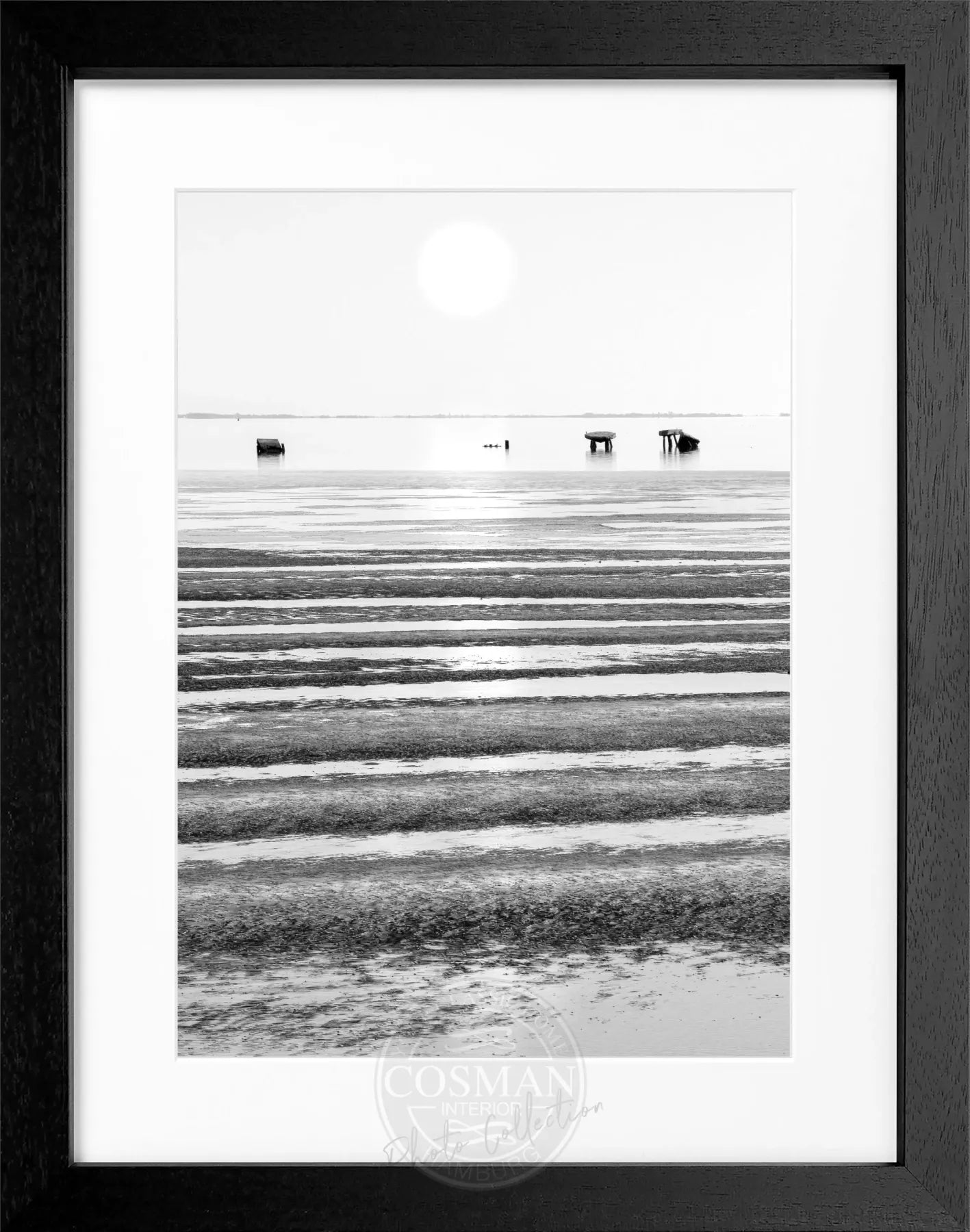 Schwarz-weiß Poster mit Rahmen von Cosman-Photocollection, Wattenmeer und Sylt, 25x31cm, dekoratives Wandbild