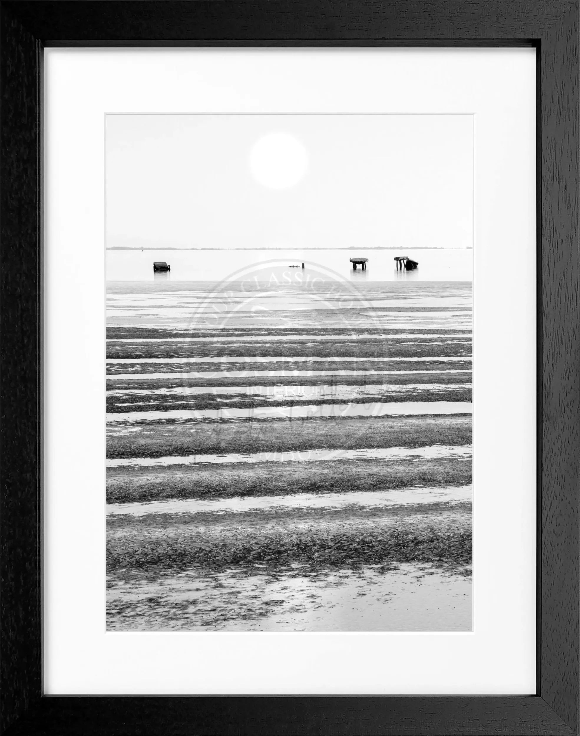 Schwarz-weiß Poster mit Rahmen von Cosman-Photocollection, Wattenmeer und Sylt, 25x31cm, dekoratives Wandbild