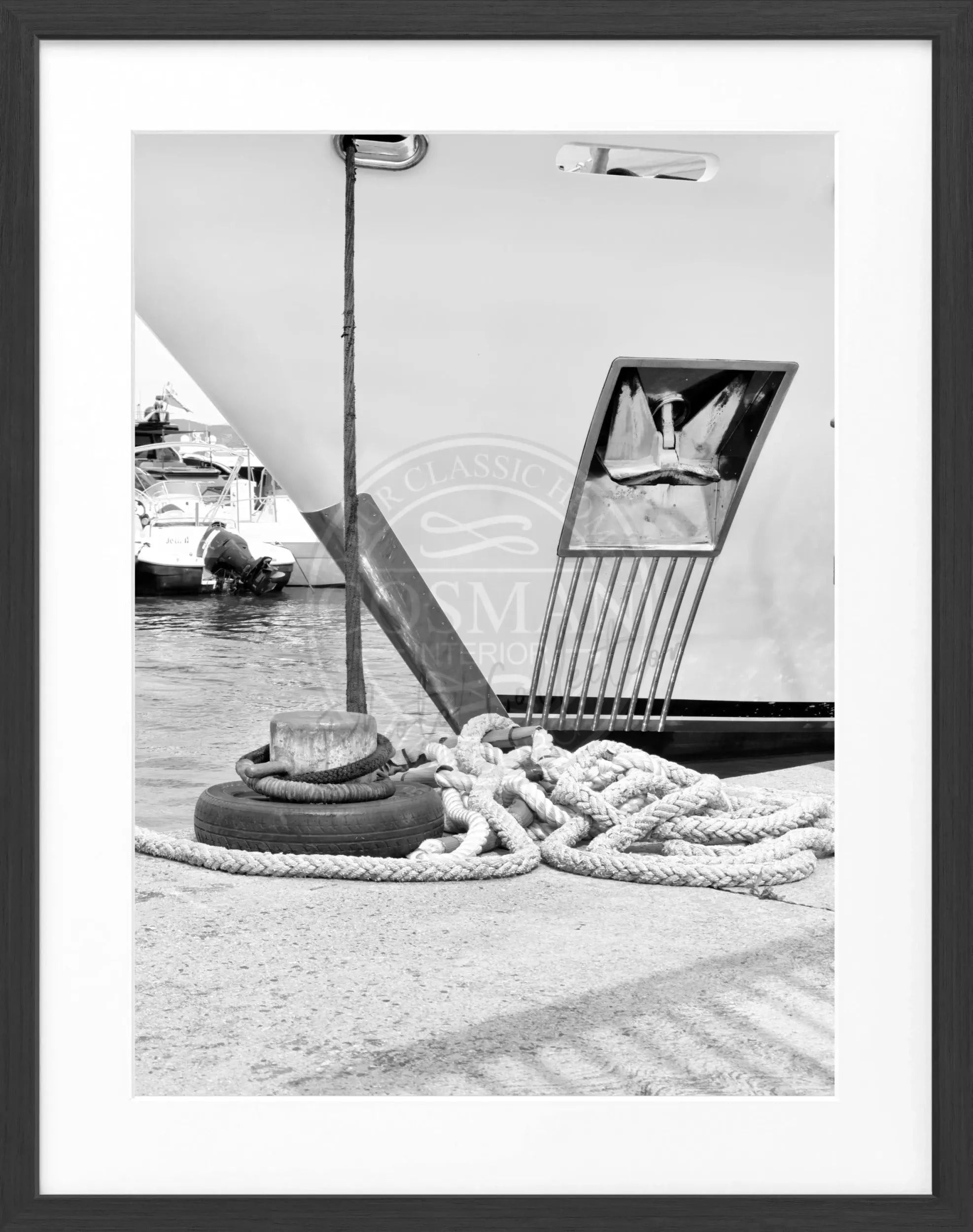 Schwarz-weiß Poster mit Rahmen, Yacht in Saint Tropez, Cosman-Photocollection, 25x31cm, maritime Dekoration