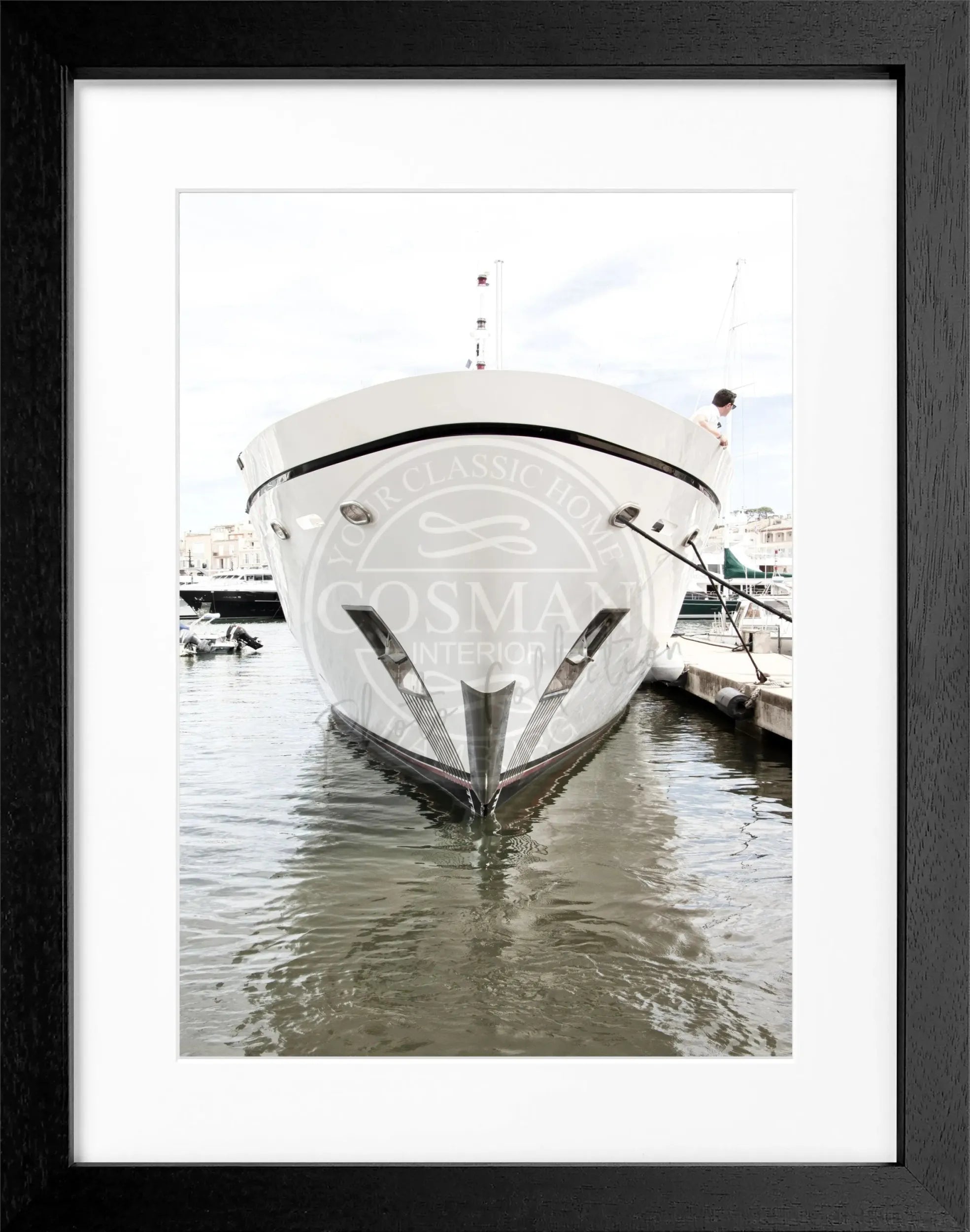 Schwarz-weiß Poster mit Rahmen von Cosman-Photocollection, Yacht-Motiv, Saint Tropez, 25x31 cm, elegante Wanddekoration