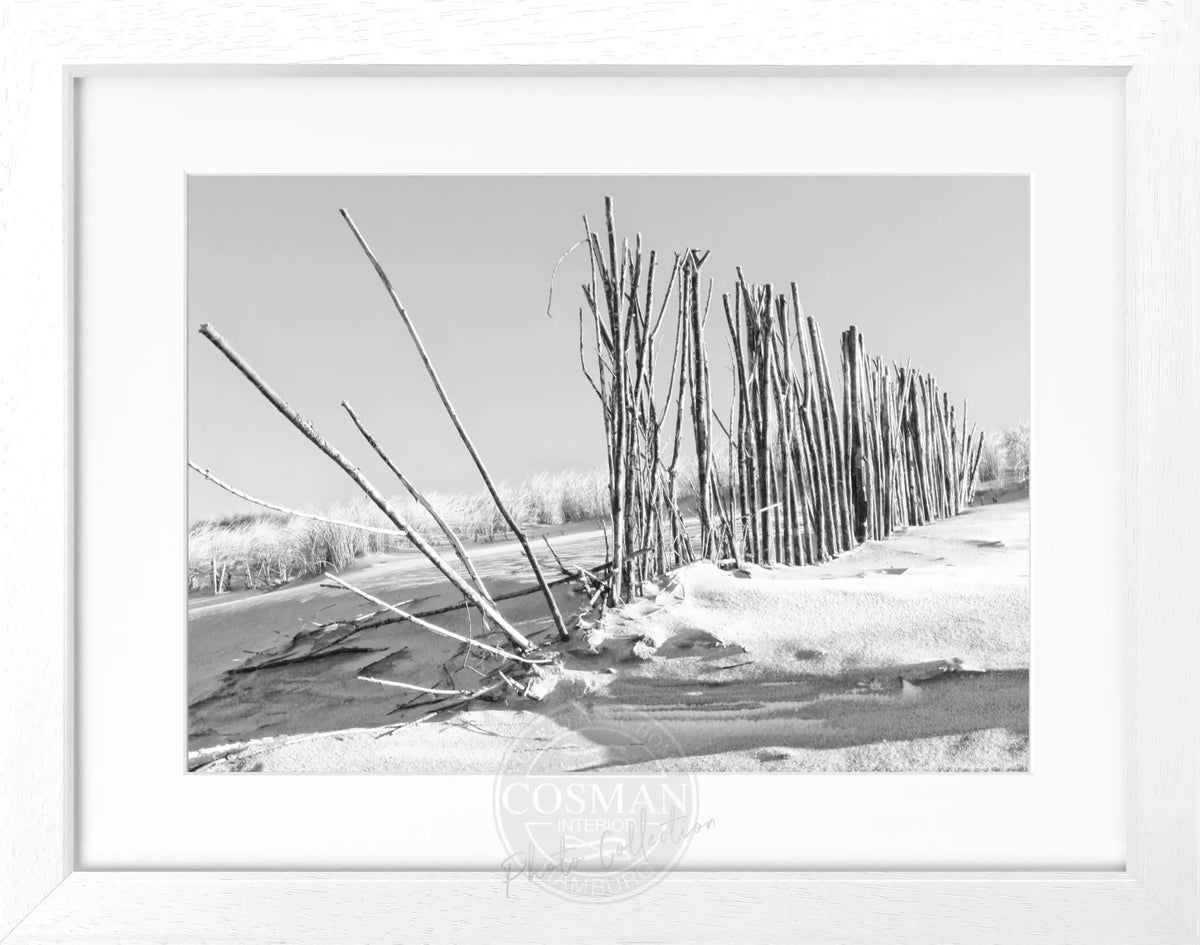 Schwarz-weiß Poster mit Rahmen ’Beach’ von Cosman-Photocollection, Motiv von Sylt, 31x25cm, Wanddekoration