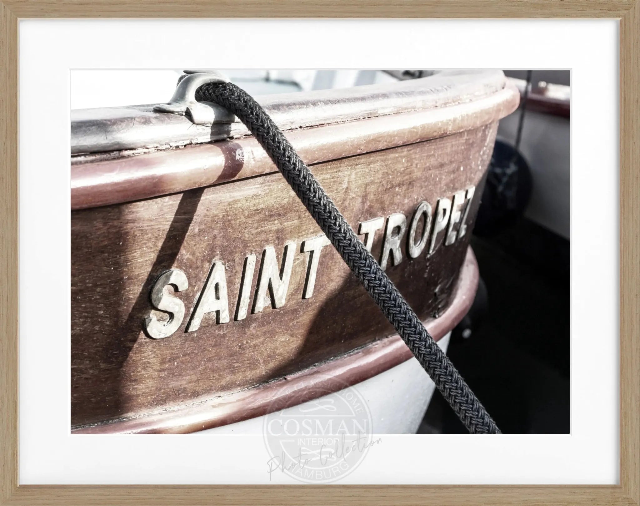 Schwarz-weiß Poster mit Rahmen ’Boot’ Saint Tropez von Cosman-Photocollection, 31x25cm, dekoratives Wandbild