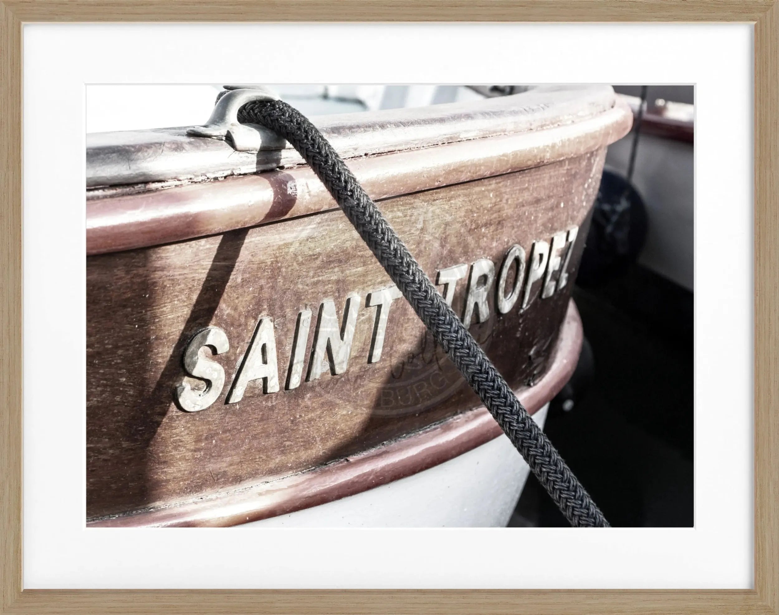 Schwarz-weiß Poster mit Rahmen ’Boot’ Saint Tropez von Cosman-Photocollection, 31x25cm, dekoratives Wandbild