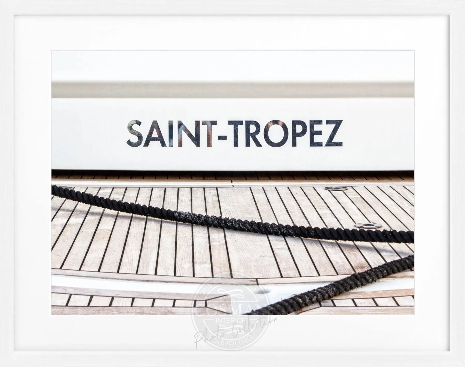 Schwarz-weiß Poster mit Rahmen, Boot-Motiv aus Saint Tropez, von Cosman-Photocollection, 31x25 cm, elegantes Wandbild