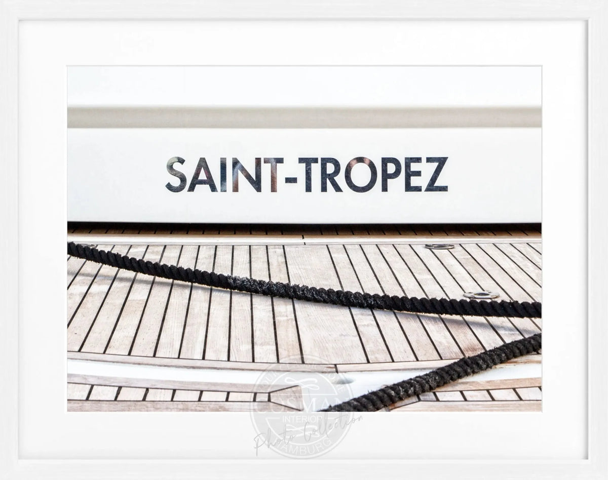 Schwarz-weiß Poster mit Rahmen, Boot-Motiv aus Saint Tropez, von Cosman-Photocollection, 31x25 cm, elegantes Wandbild