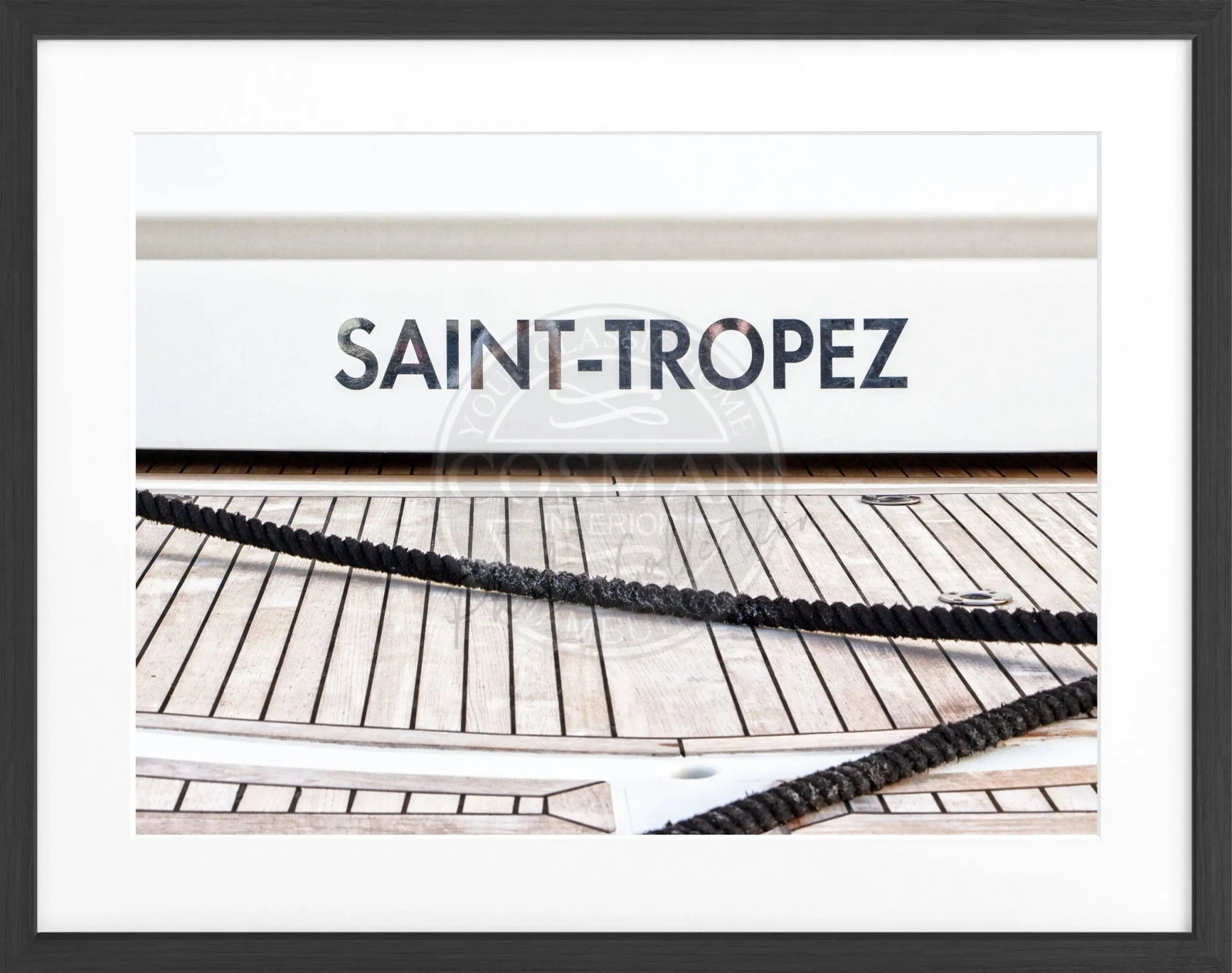 Schwarz-weiß Poster mit Rahmen 'Boot' Saint Tropez von Cosman-Photocollection, 31cm x 25cm, maritimes Motiv