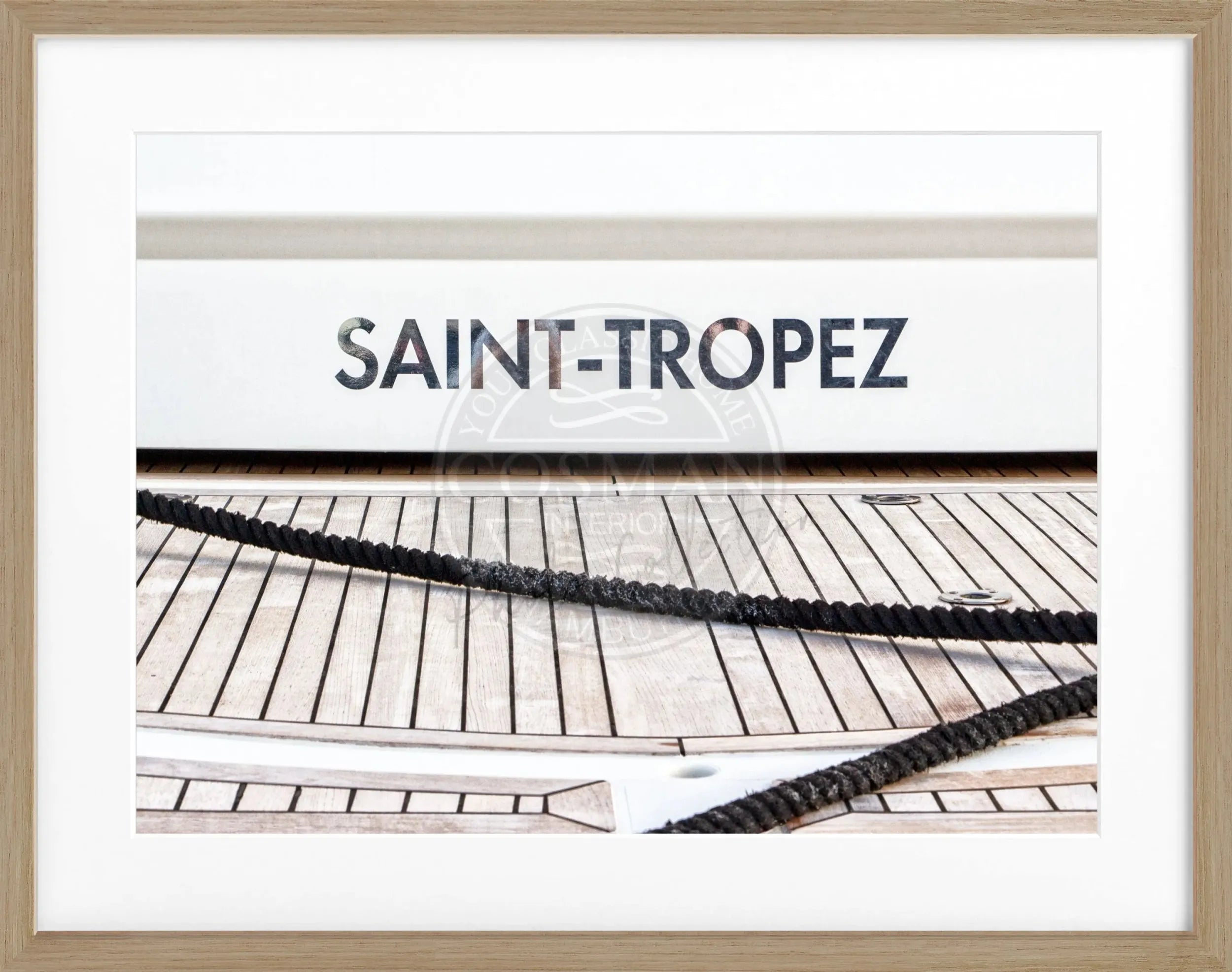 Schwarz-weiß Poster mit Rahmen ’Boot’ Saint Tropez, 31x25cm, von Cosman-Photocollection, maritimes Meeresmotiv