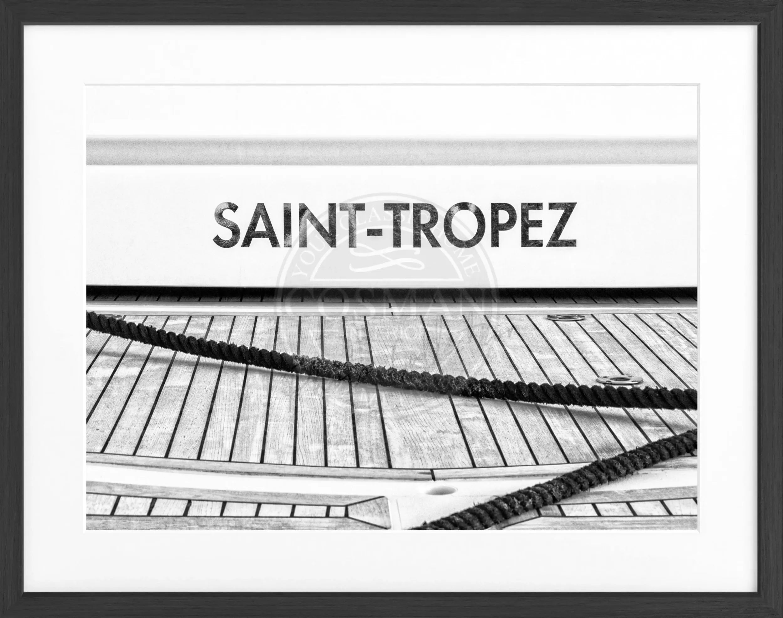 Schwarz-weiß Poster mit Rahmen 'Boot' Saint Tropez von Cosman-Photocollection, 31x25 cm, maritimes Motiv in elegantem Design
