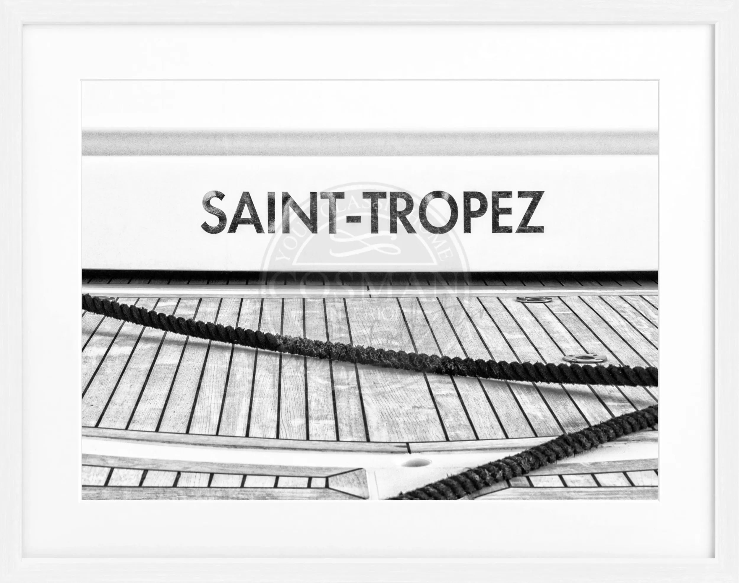 Schwarz-weiß Poster mit Rahmen ’Boot’ Saint Tropez von Cosman-Photocollection, 31x25 cm, Wanddekoration mit maritimem Motiv