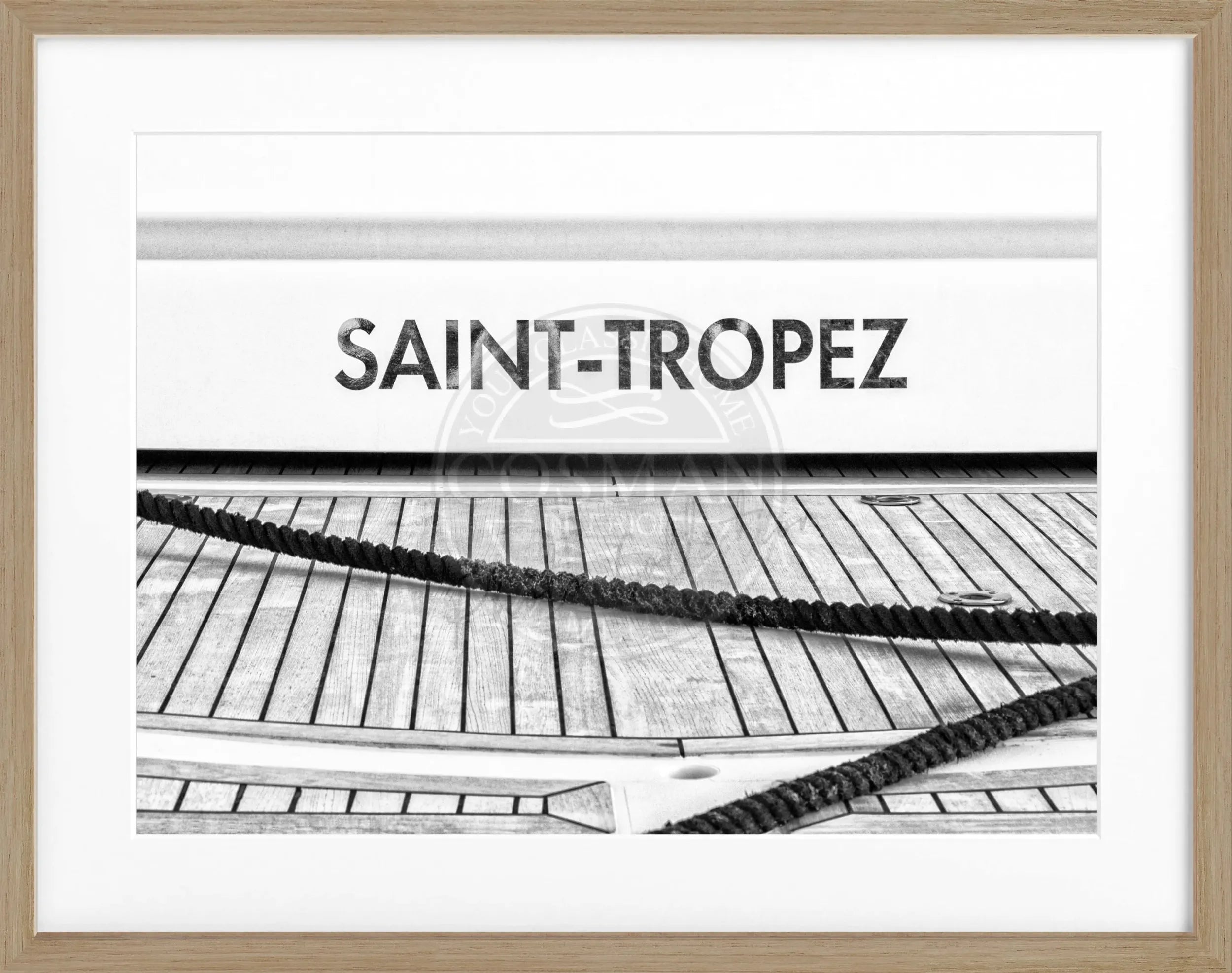 Schwarz-weiß Poster mit Rahmen von Cosman-Photocollection, Boot-Motiv aus Saint Tropez, 31x25cm, stilvolle Wanddekoration