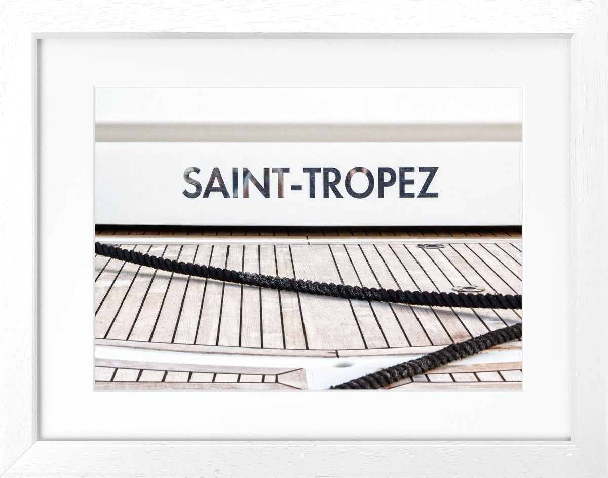 Schwarz-weiß Poster mit Rahmen ’Boot’ Saint Tropez von Cosman-Photocollection, 31x25cm, dekoratives Wandbild