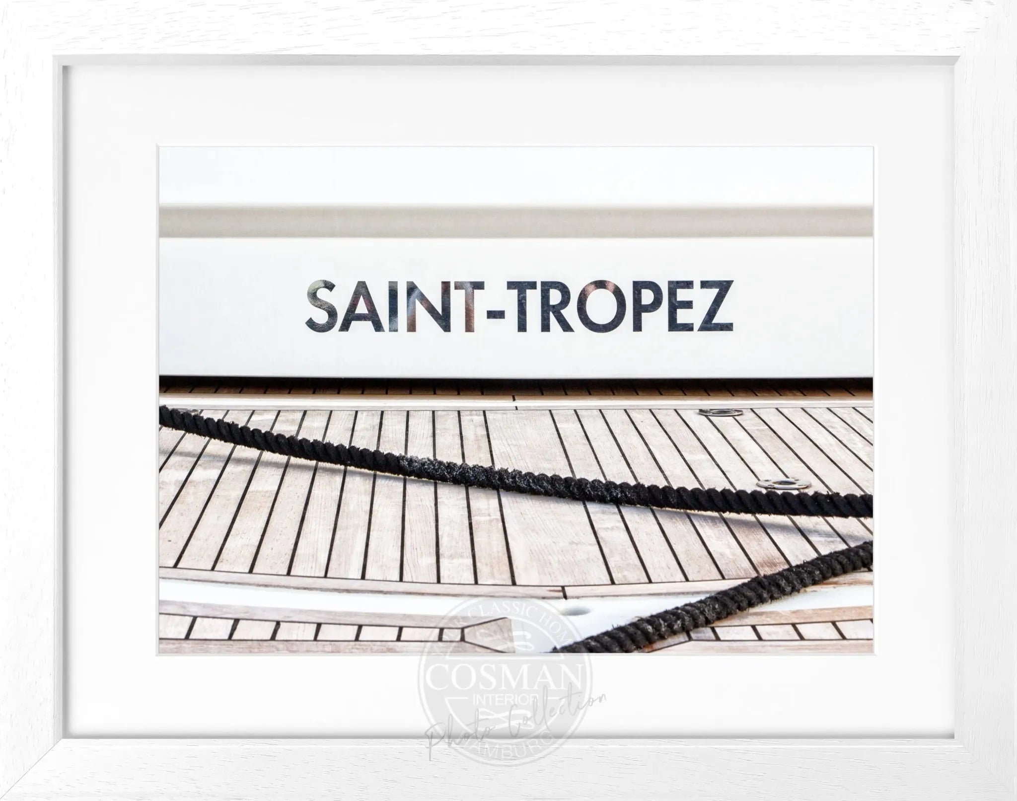Schwarz-weiß Poster mit Rahmen ’Boot’ Saint Tropez von Cosman-Photocollection, 31x25cm, dekoratives Wandbild