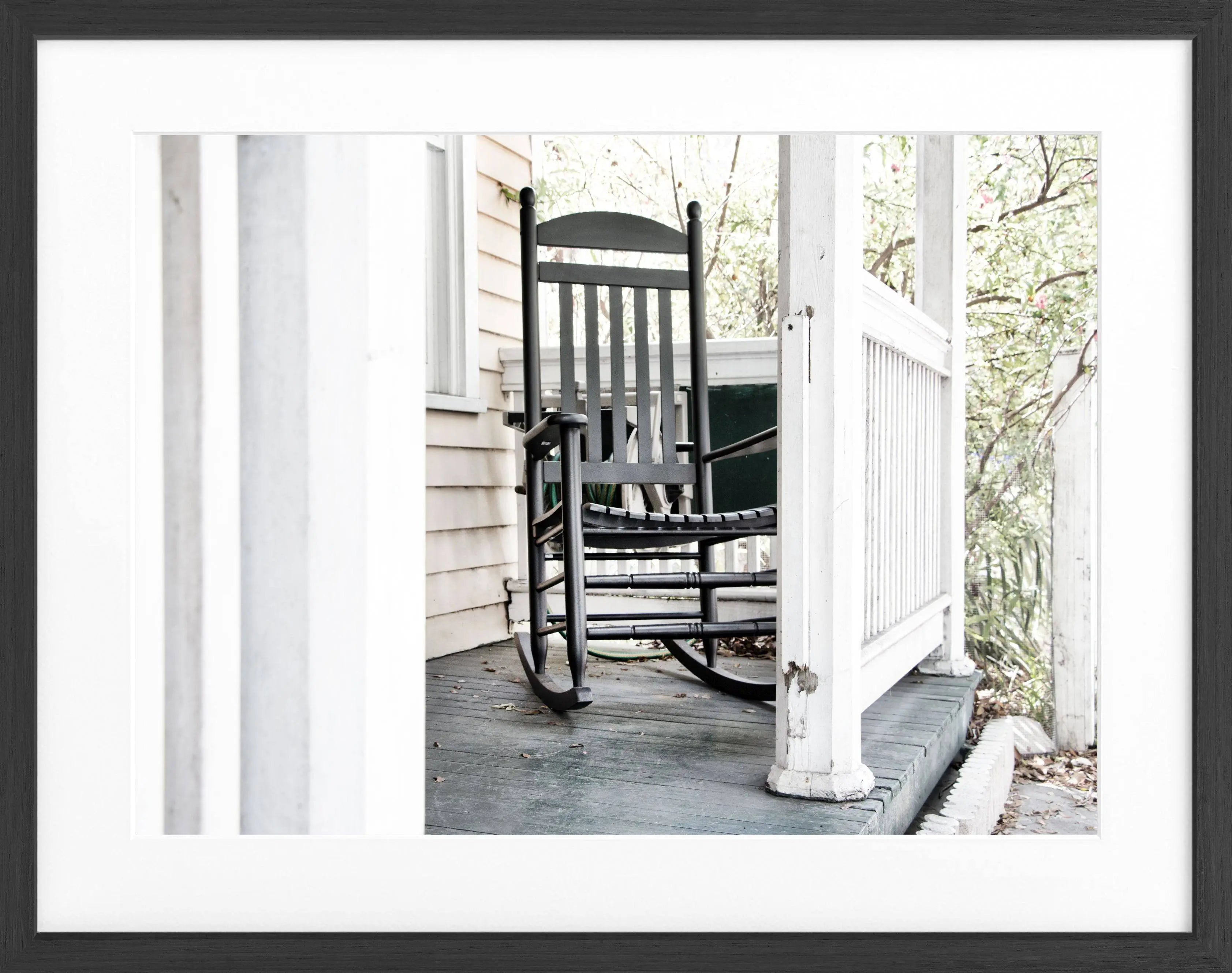 Schwarz-Weiß-Poster mit Rahmen, Florida Key West Deckchair Motiv, Cosman-Photocollection, 31x25 cm