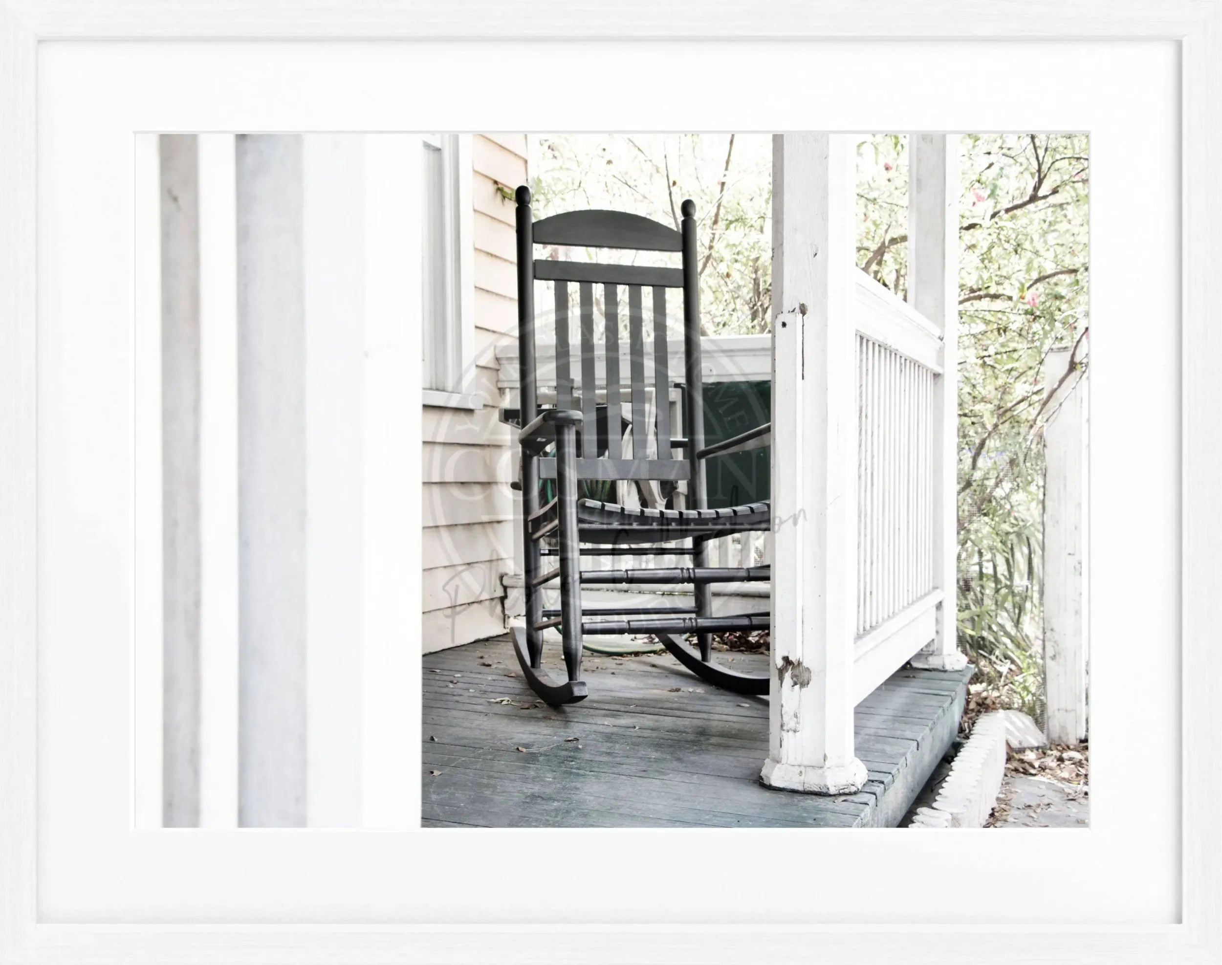Schwarz-weiß Poster mit Rahmen von Cosman-Photocollection, Florida Key West 'Deckchair', Motiv, 31x25 cm.