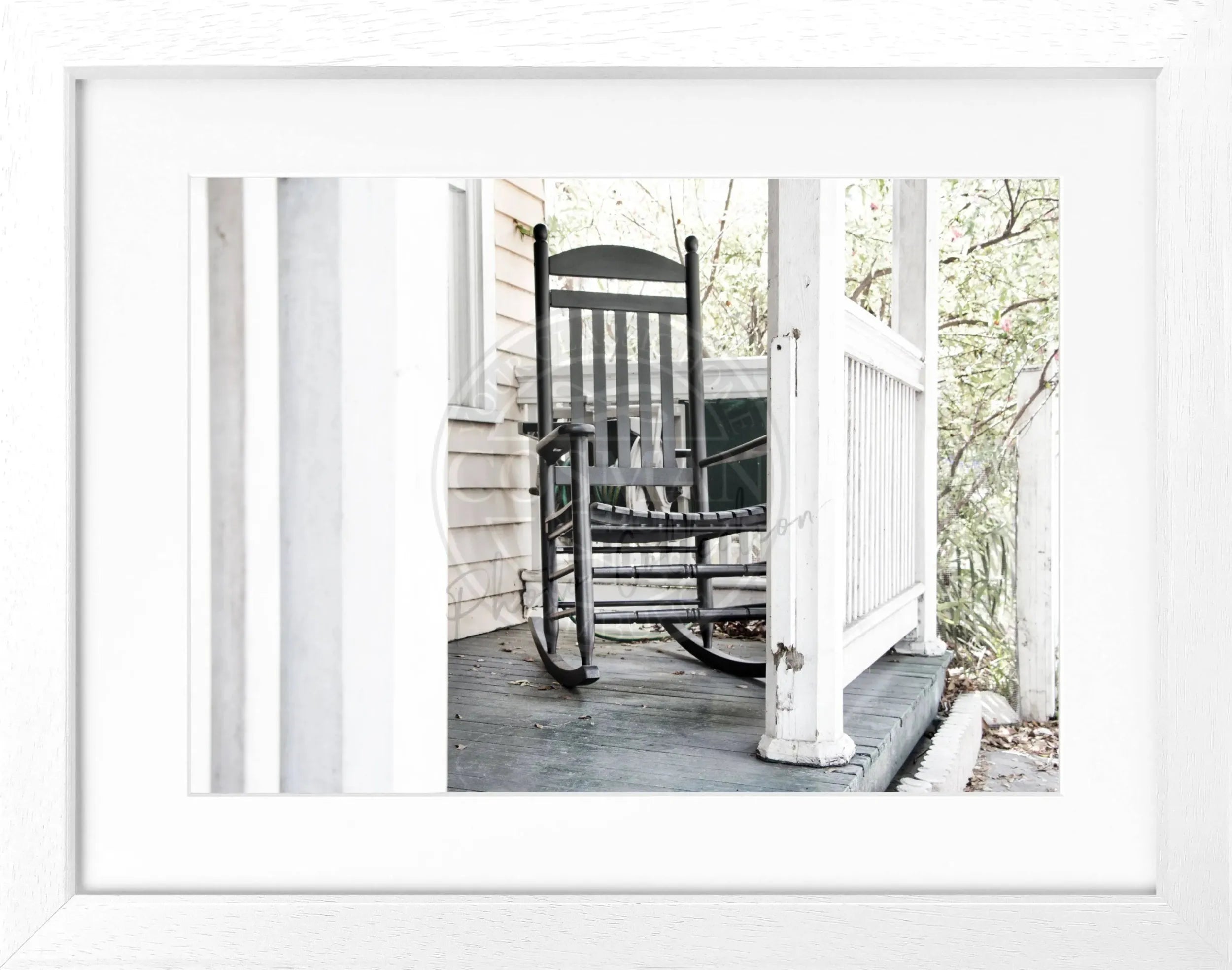 Schwarz-weiß Poster mit Rahmen von Cosman-Photocollection, Florida Key West mit Deckchair, 31x25 cm, kunstvolle Meeresmotiv