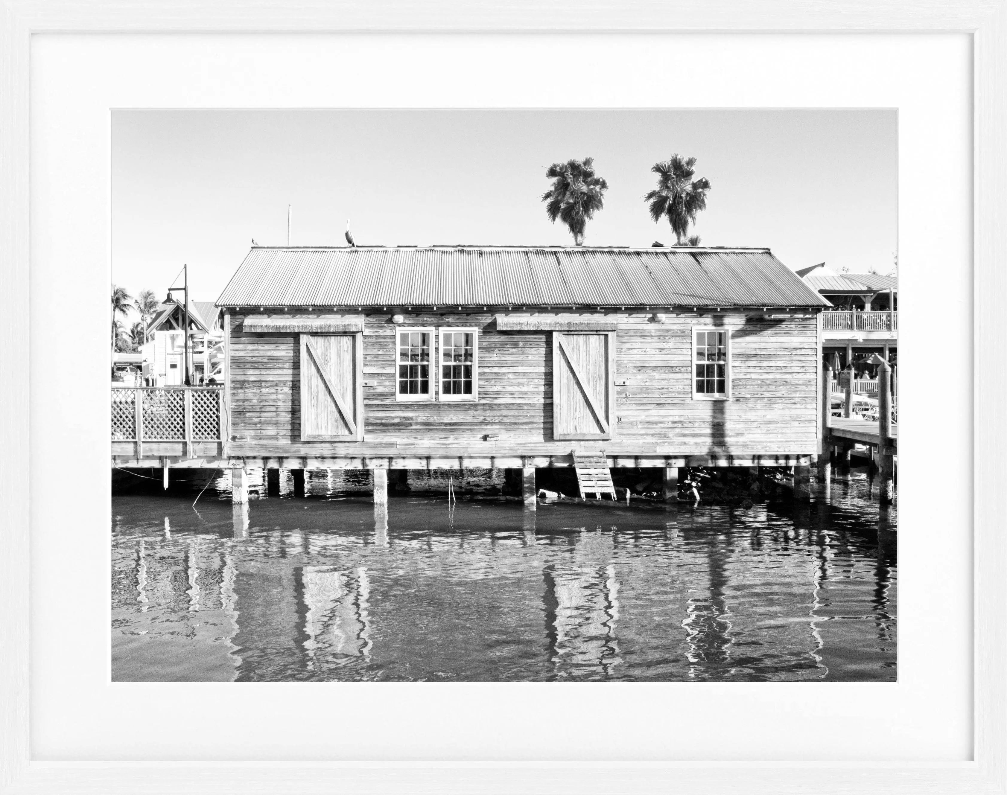 Schwarzweiß-Poster mit Rahmen von Florida Key West, 31x25cm, von Cosman-Photocollection, dekoratives Wandbild.