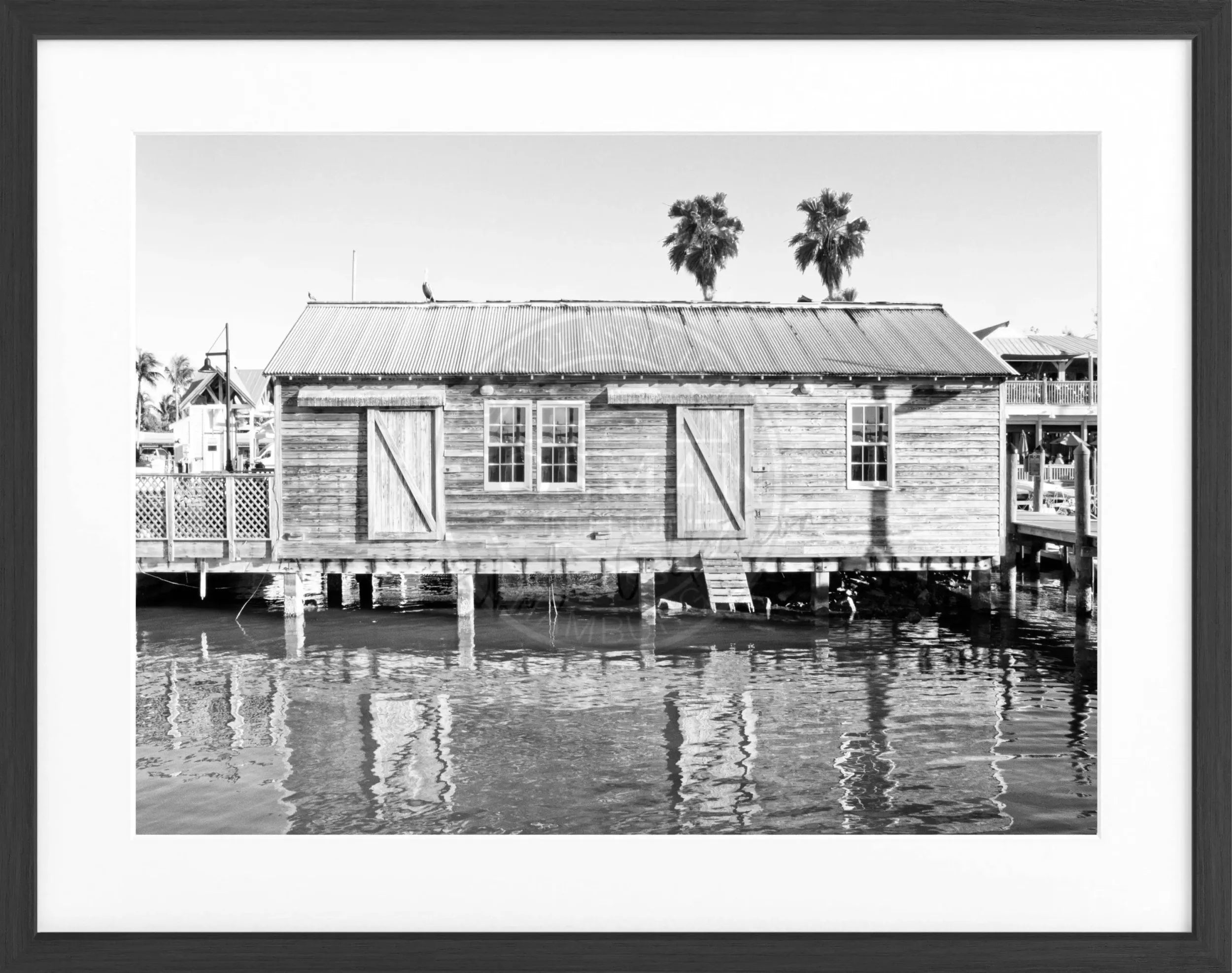 Schwarz-weiß Poster mit Rahmen von Florida Key West, 31x25cm, von Cosman-Photocollection, ideal für Wanddekoration.