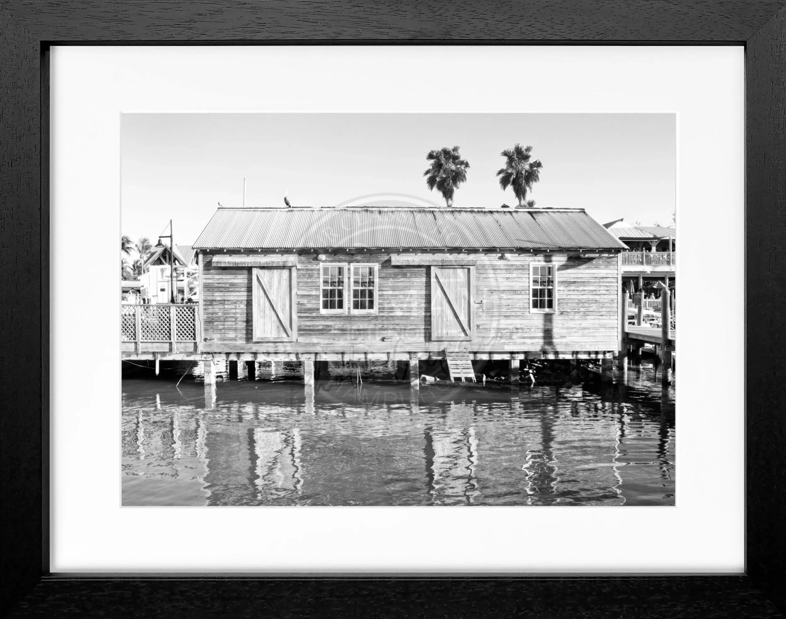 Schwarz-weiß Poster mit Rahmen von Florida Key West, 31x25cm, von Cosman-Photocollection, dekoratives Wandbild.