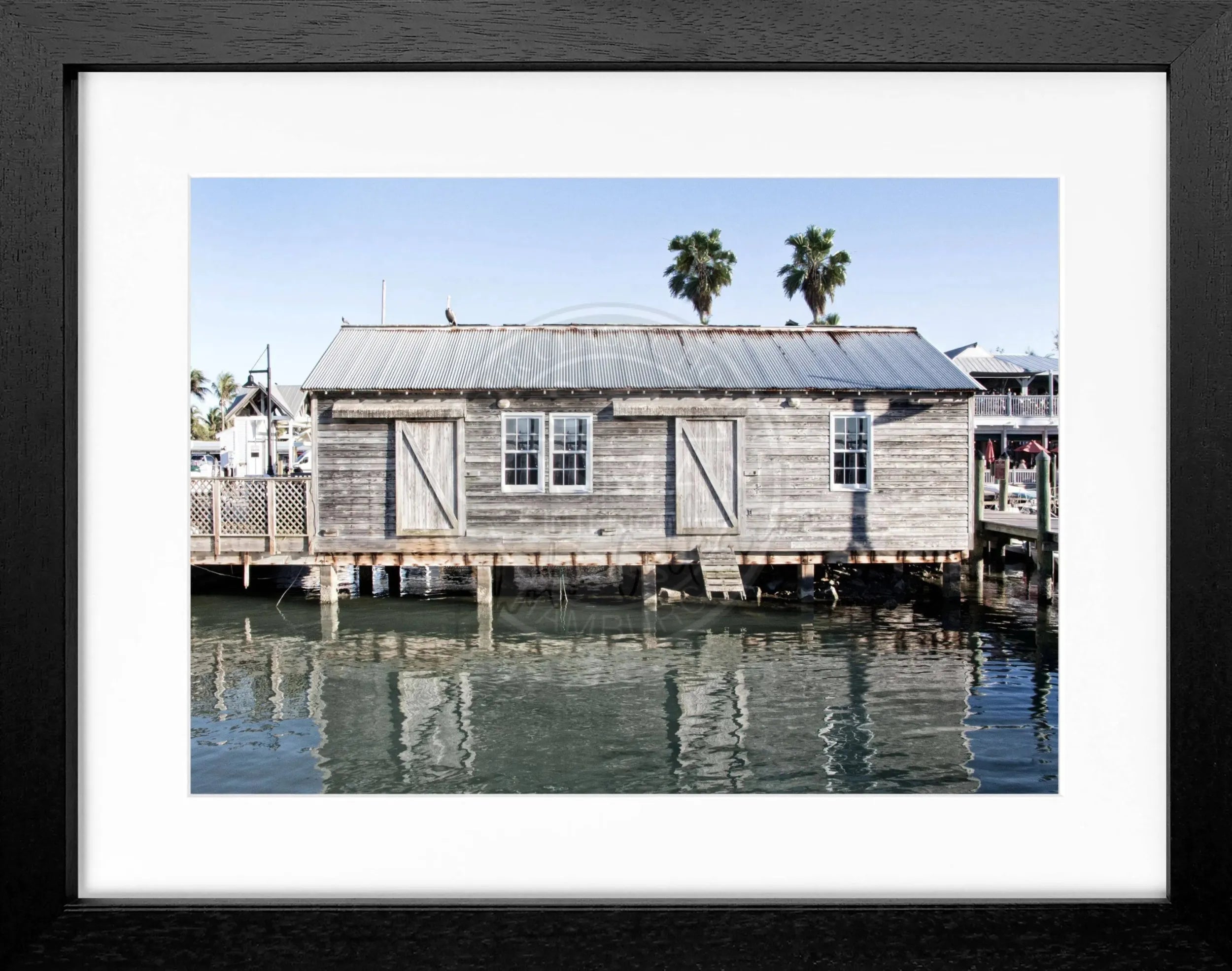 Schwarz-weiß Poster mit Rahmen von Florida Key West, 31x25cm, von Cosman-Photocollection, dekoratives Wandbild.