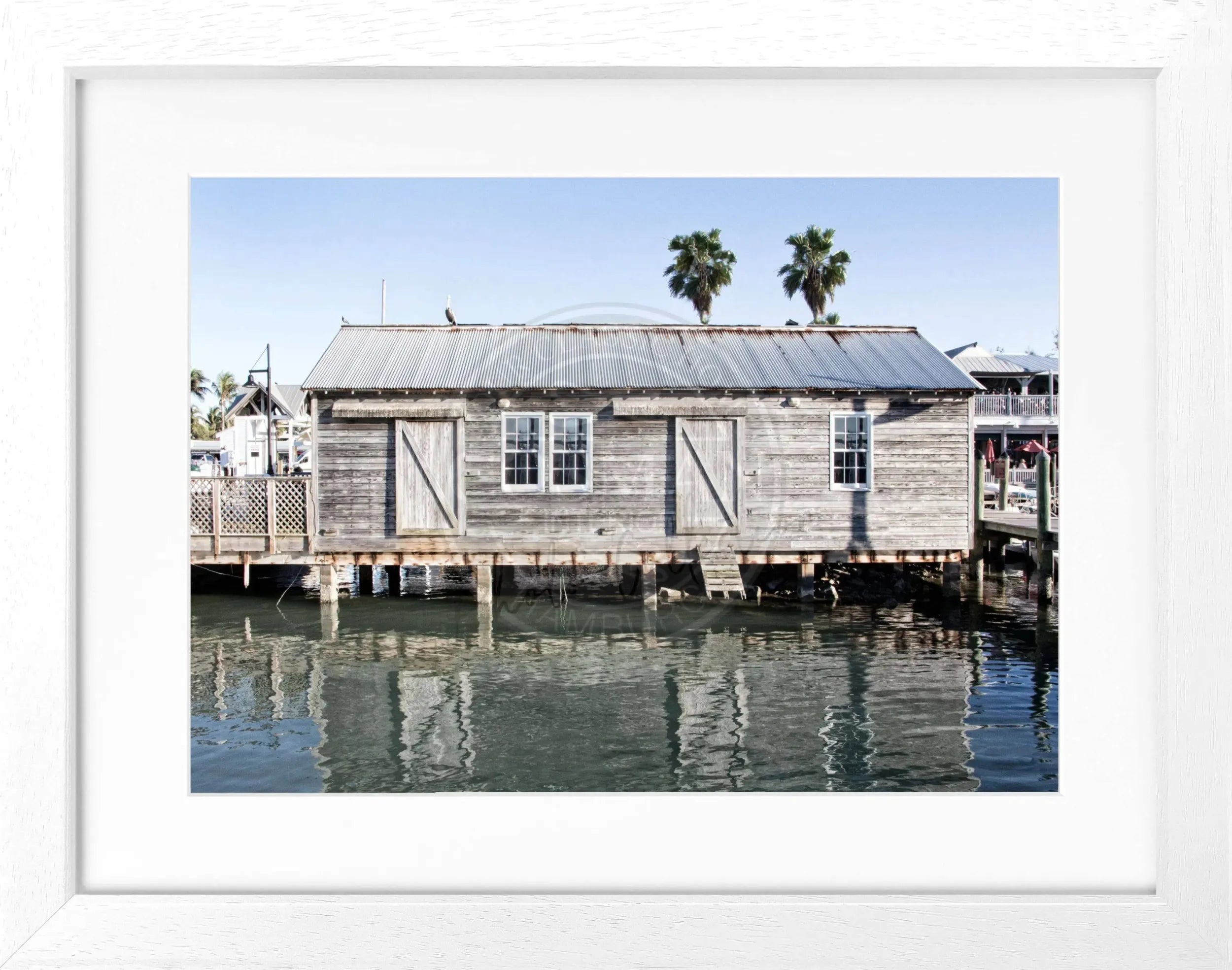 Schwarz-weiß Poster mit Rahmen von Florida Key West von Cosman-Photocollection, 31x25cm, Wanddekoration mit Meeresmotiv