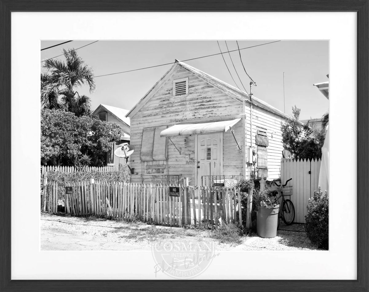 Schwarz-weiß Poster mit Rahmen von Florida Key West, 31x25cm, von Cosman-Photocollection, ideal als Wanddekoration