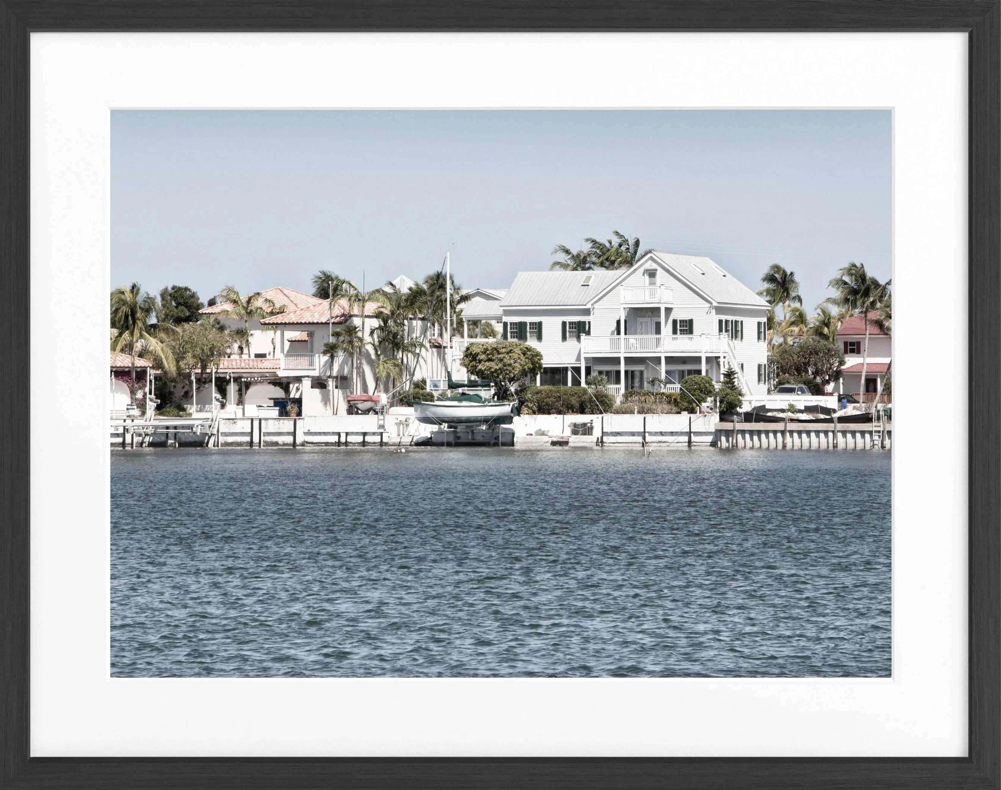 Schwarz-weiß Poster mit Rahmen von Florida Key West, 31x25cm, von Cosman-Photocollection, dekoratives Wandbild.