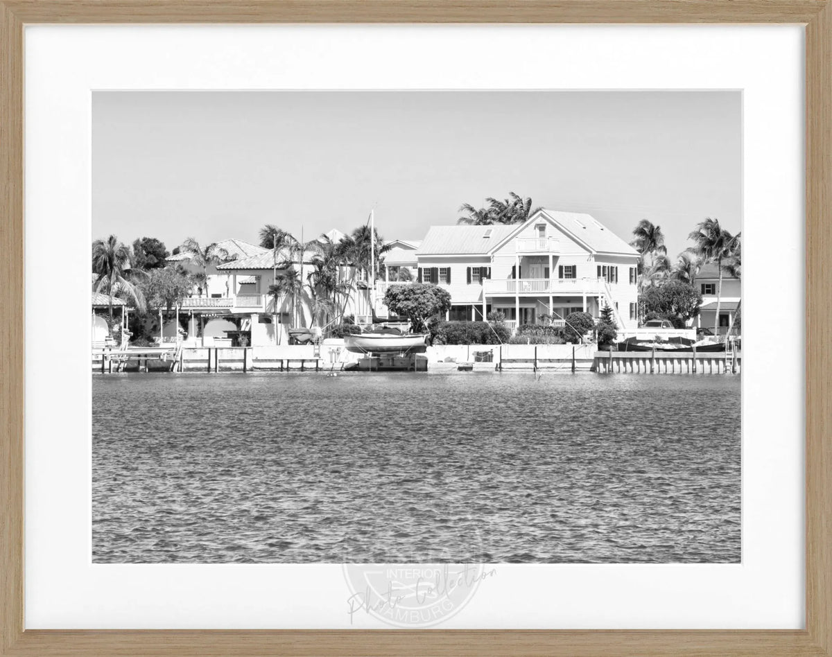 Schwarz-weiß Poster mit Rahmen von Florida Key West, 31x25cm, von Cosman-Photocollection, dekoratives Wandbild.