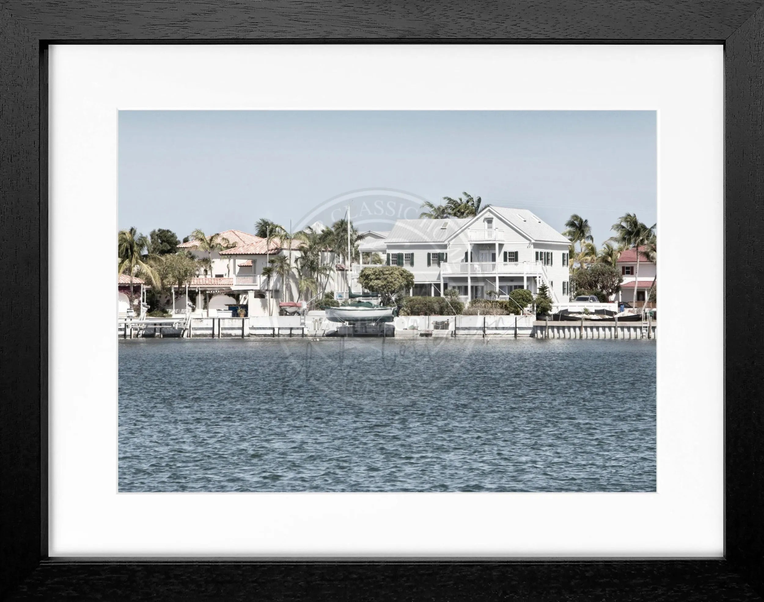Schwarz-weiß Poster mit Rahmen von Cosman-Photocollection, Florida Key West Motiv, 31x25 cm