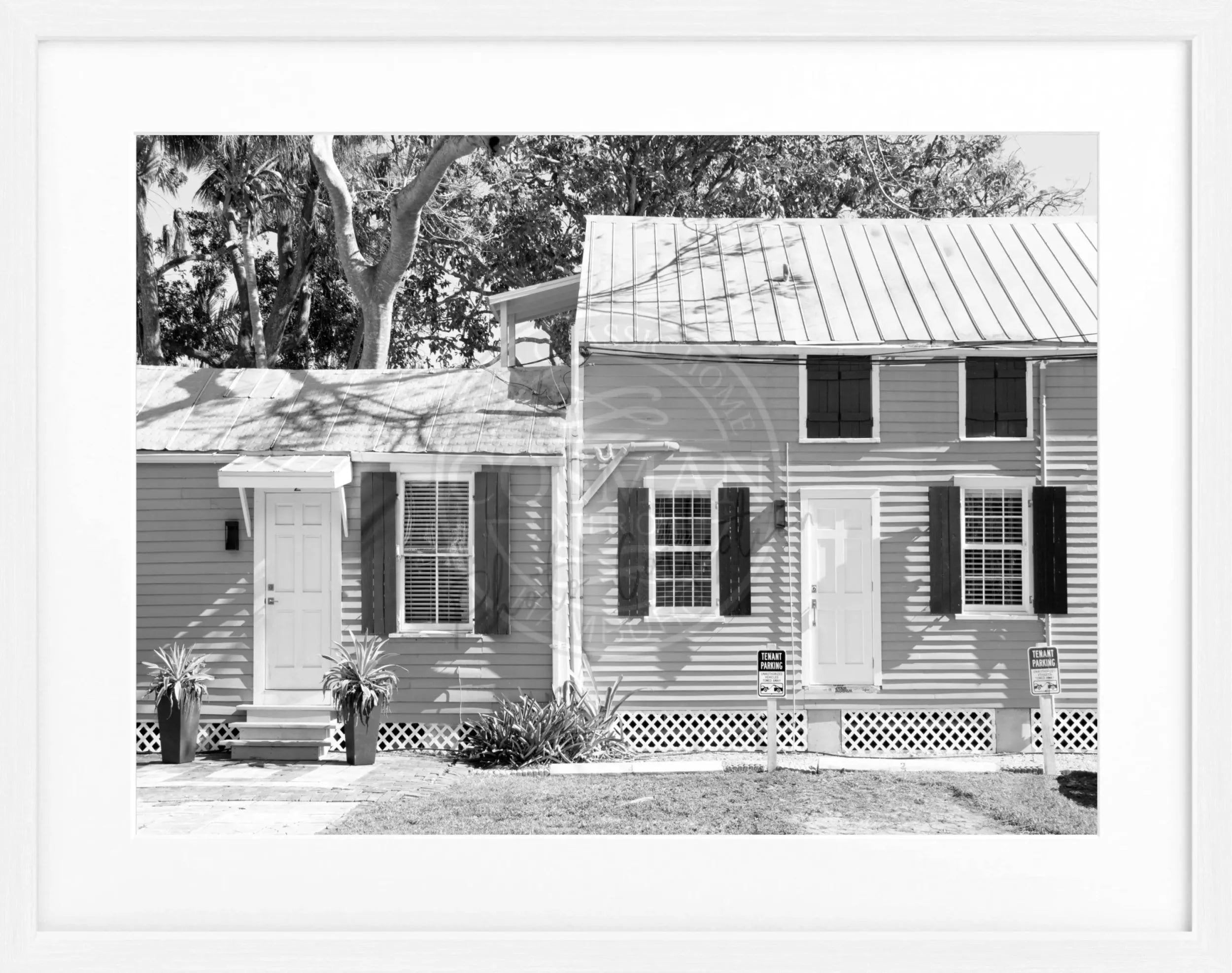 Schwarzer Rahmen mit Florida Key West Poster, Schwarz-Weiß-Motiv, 31x25cm, von Cosman-Photocollection, Wanddekoration