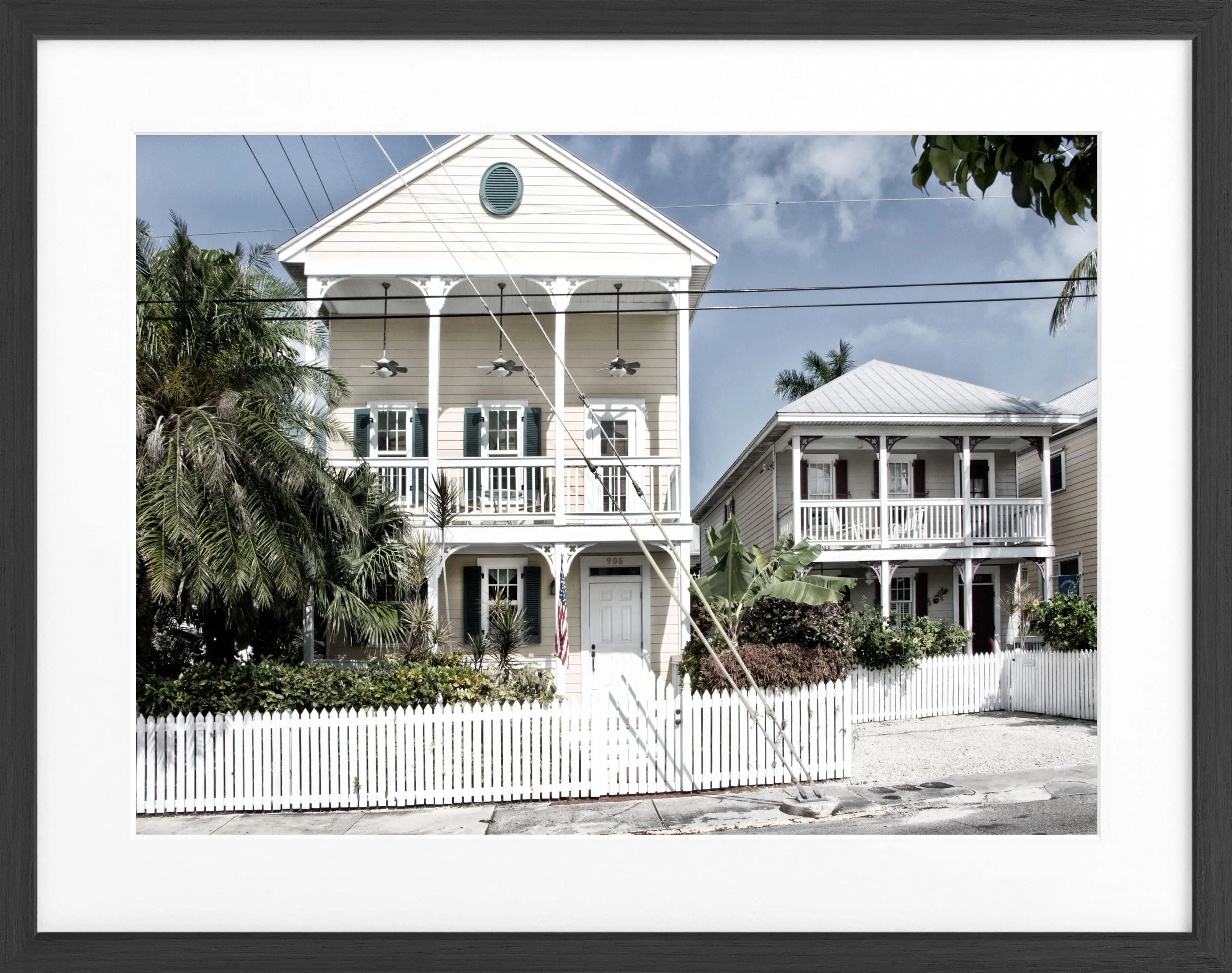 Schwarz-weiß Poster mit Rahmen von Florida Key West, 31x25 cm, von Cosman-Photocollection, Wanddekoration mit Meeresmotiv