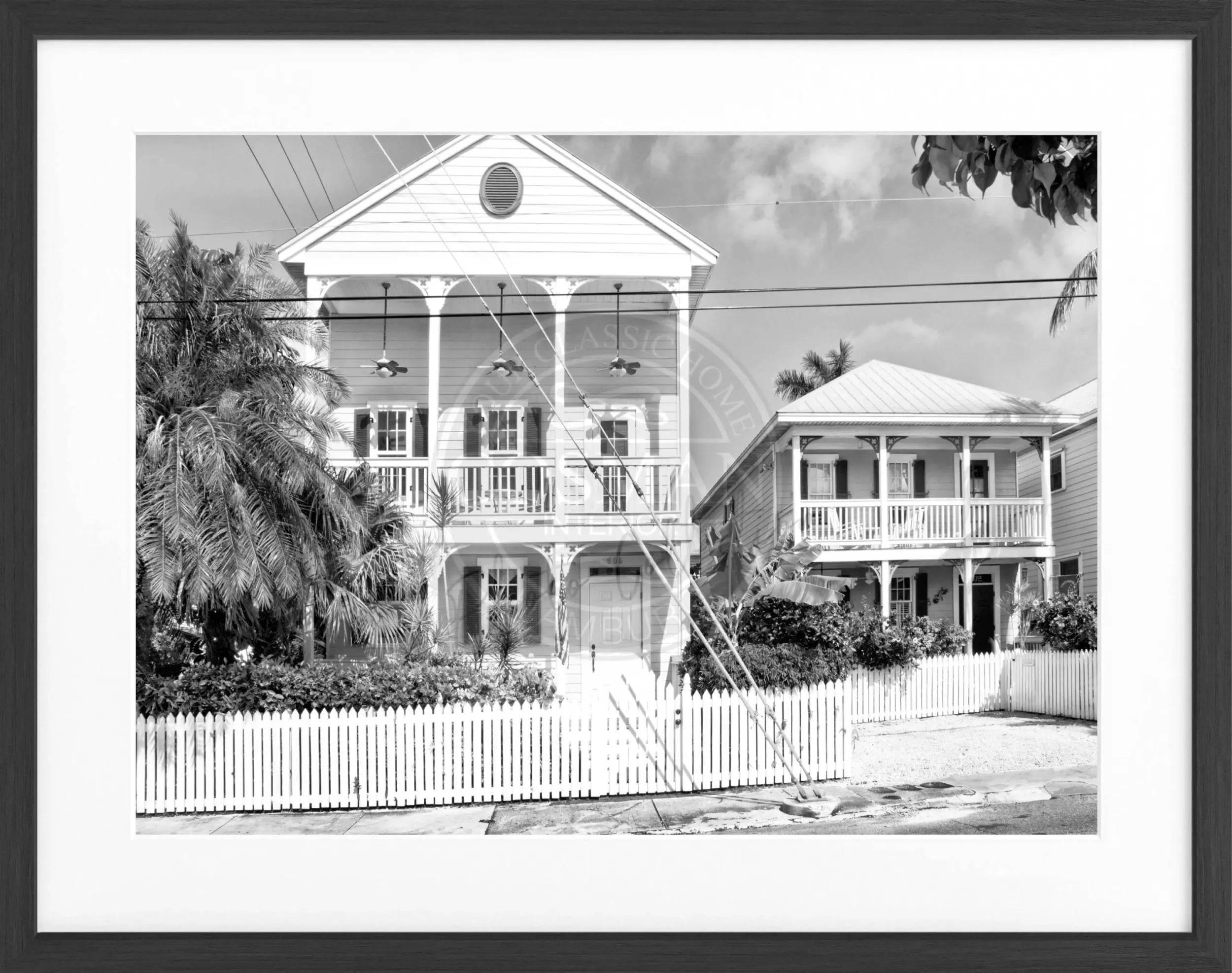 Schwarz-weiß Poster mit Rahmen, Florida Key West Motiv, 31x25 cm, von Cosman-Photocollection, Wanddekoration