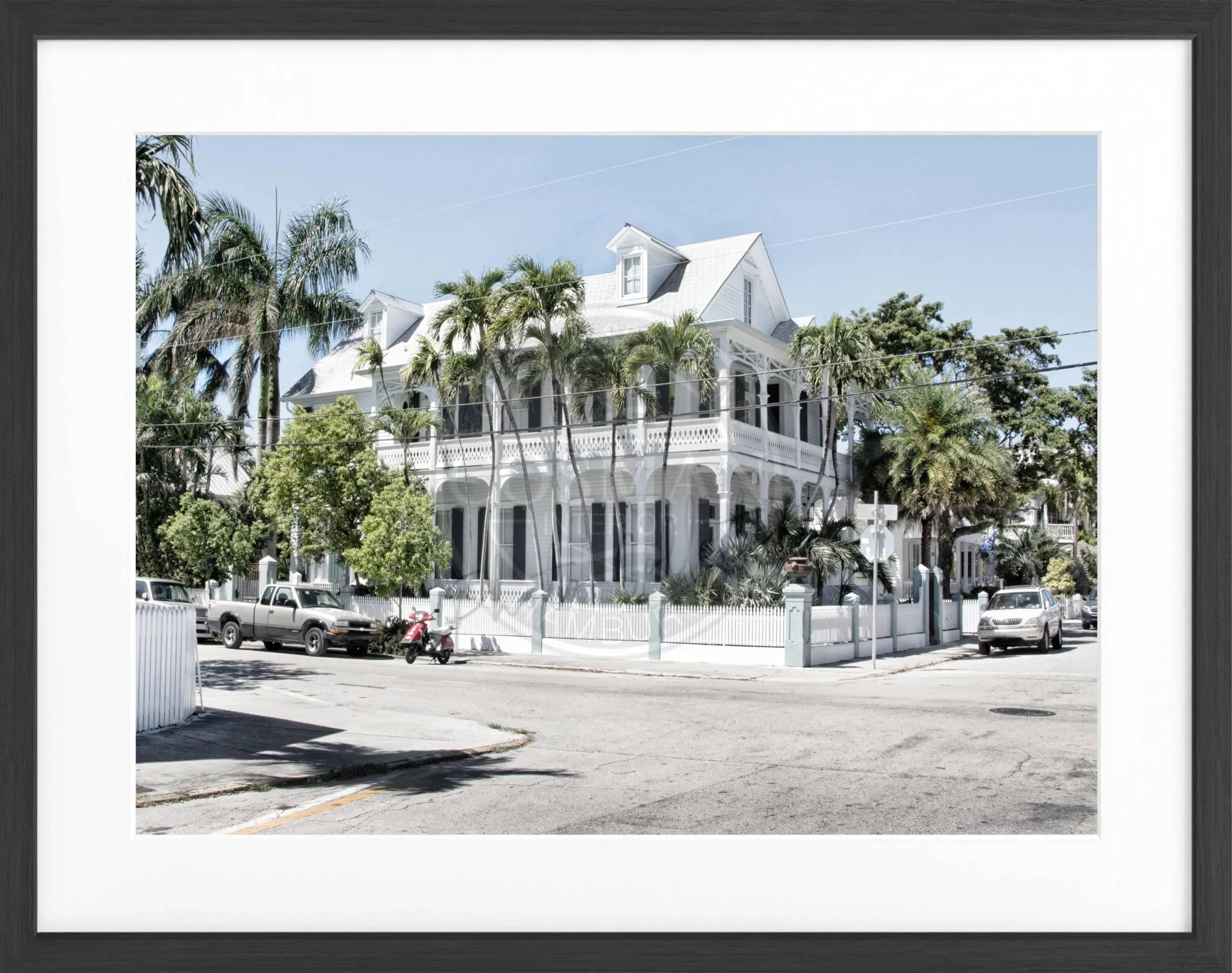 Schwarz-weiß Poster mit Rahmen von Florida Key West, 31x25cm, von Cosman-Photocollection, Wanddekoration im Foto