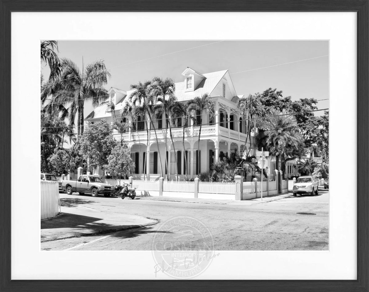 Schwarz-weiß Poster mit Rahmen von Florida Key West, 31x25 cm, von Cosman-Photocollection, dekoratives Wandbild