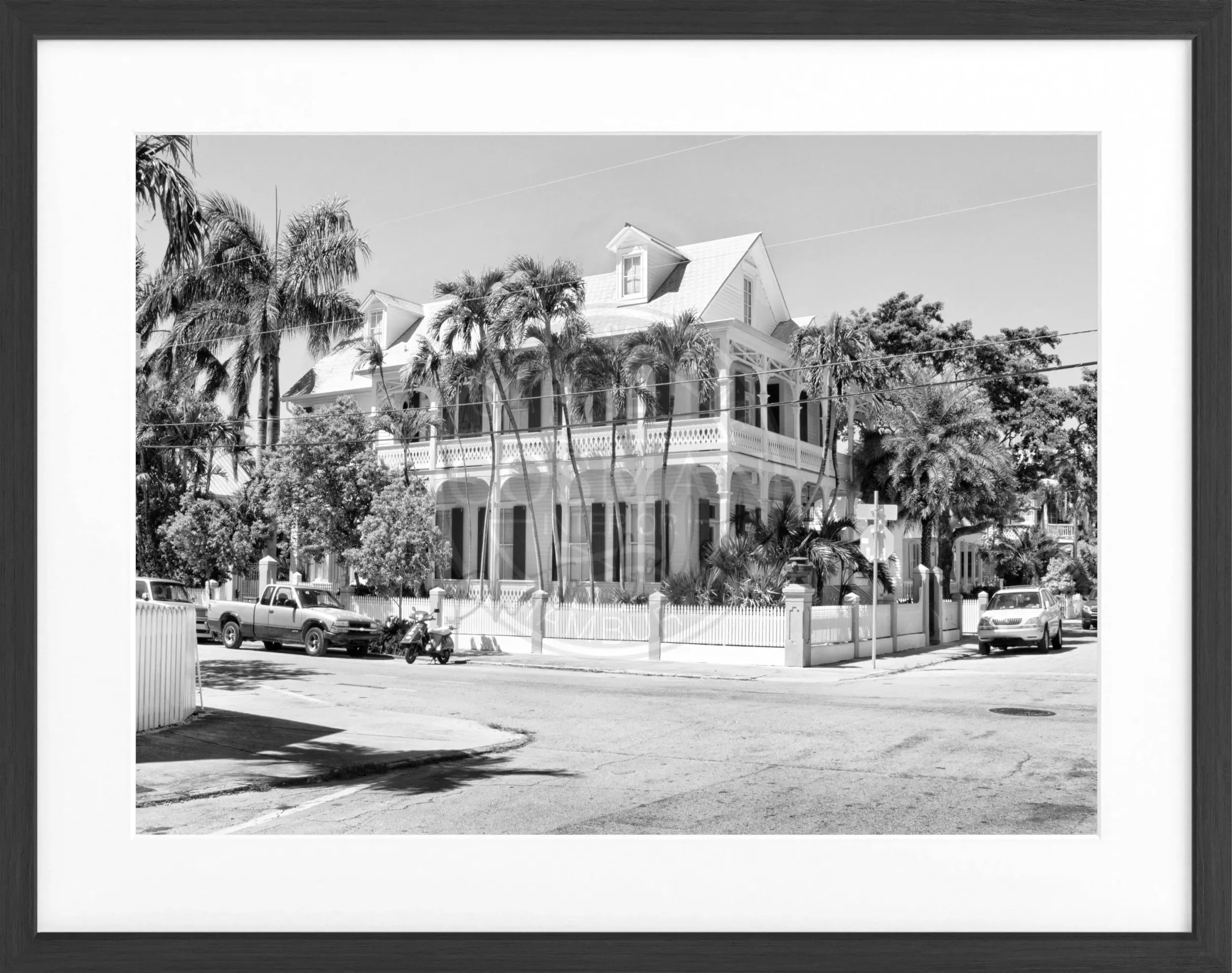 Schwarz-weiß Poster mit Rahmen von Florida Key West, 31x25 cm, von Cosman-Photocollection, dekoratives Wandbild