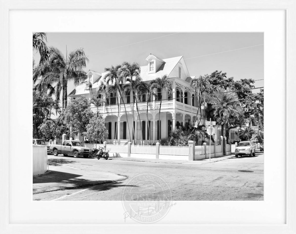 Schwarz-weiß Poster mit Rahmen von Florida Key West, 31x25cm, von Cosman-Photocollection, ideal für Wanddekoration.