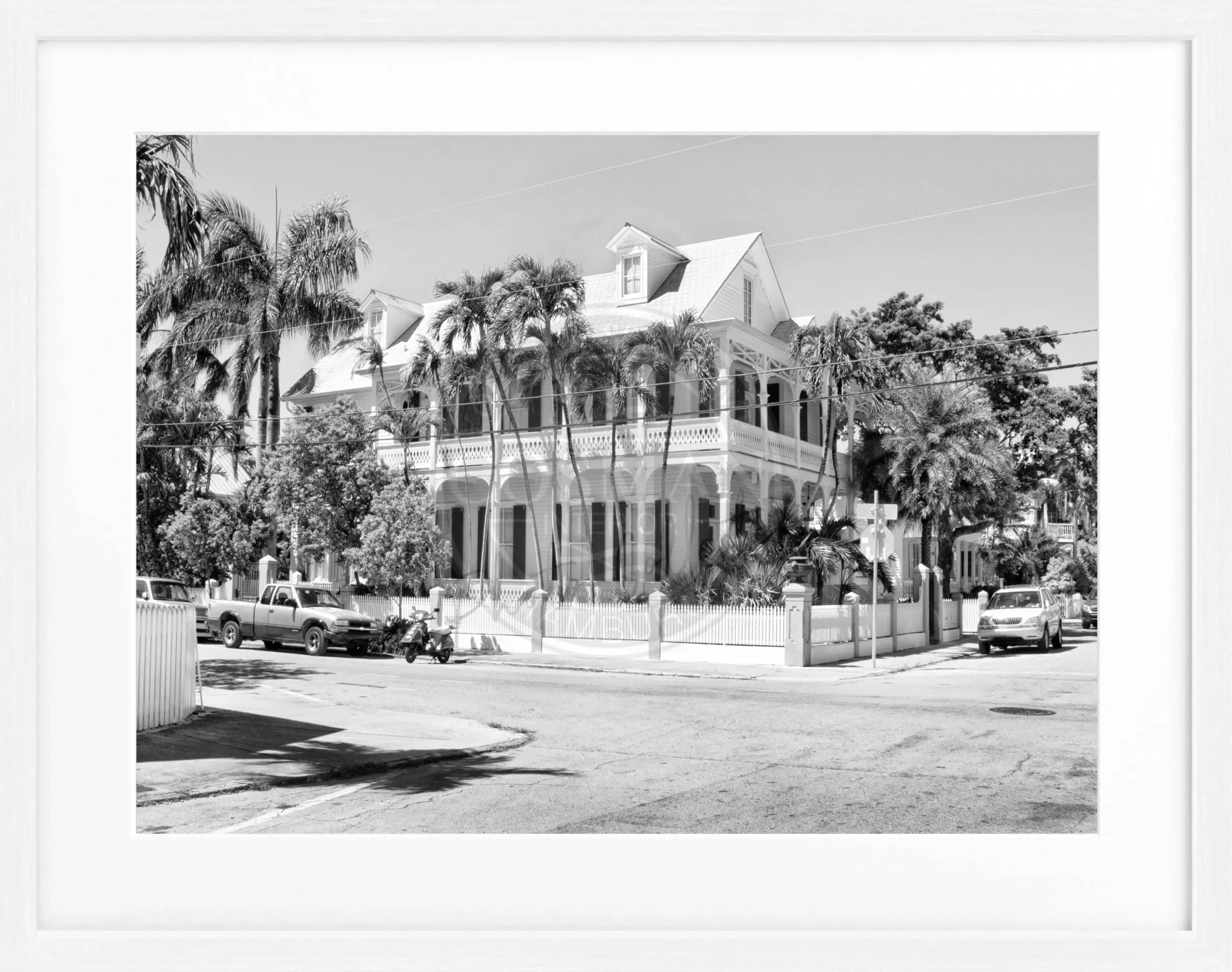 Schwarz-weiß Poster mit Rahmen von Florida Key West, 31x25cm, von Cosman-Photocollection, ideal für Wanddekoration.