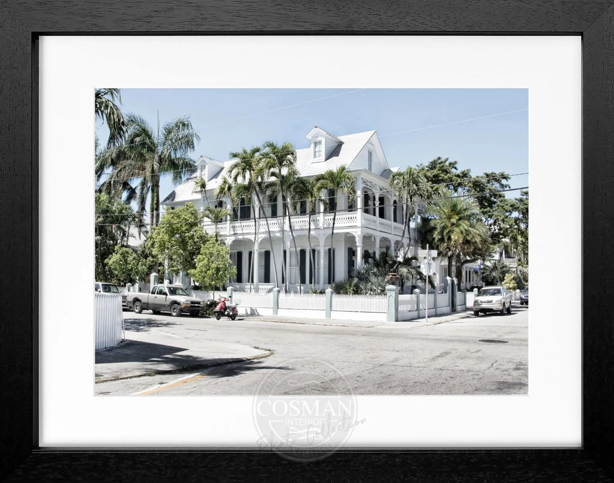 Schwarz-weiß Poster mit Rahmen von Florida Key West, 31x25cm, von Cosman-Photocollection, Wanddekoration mit Meeresmotiv