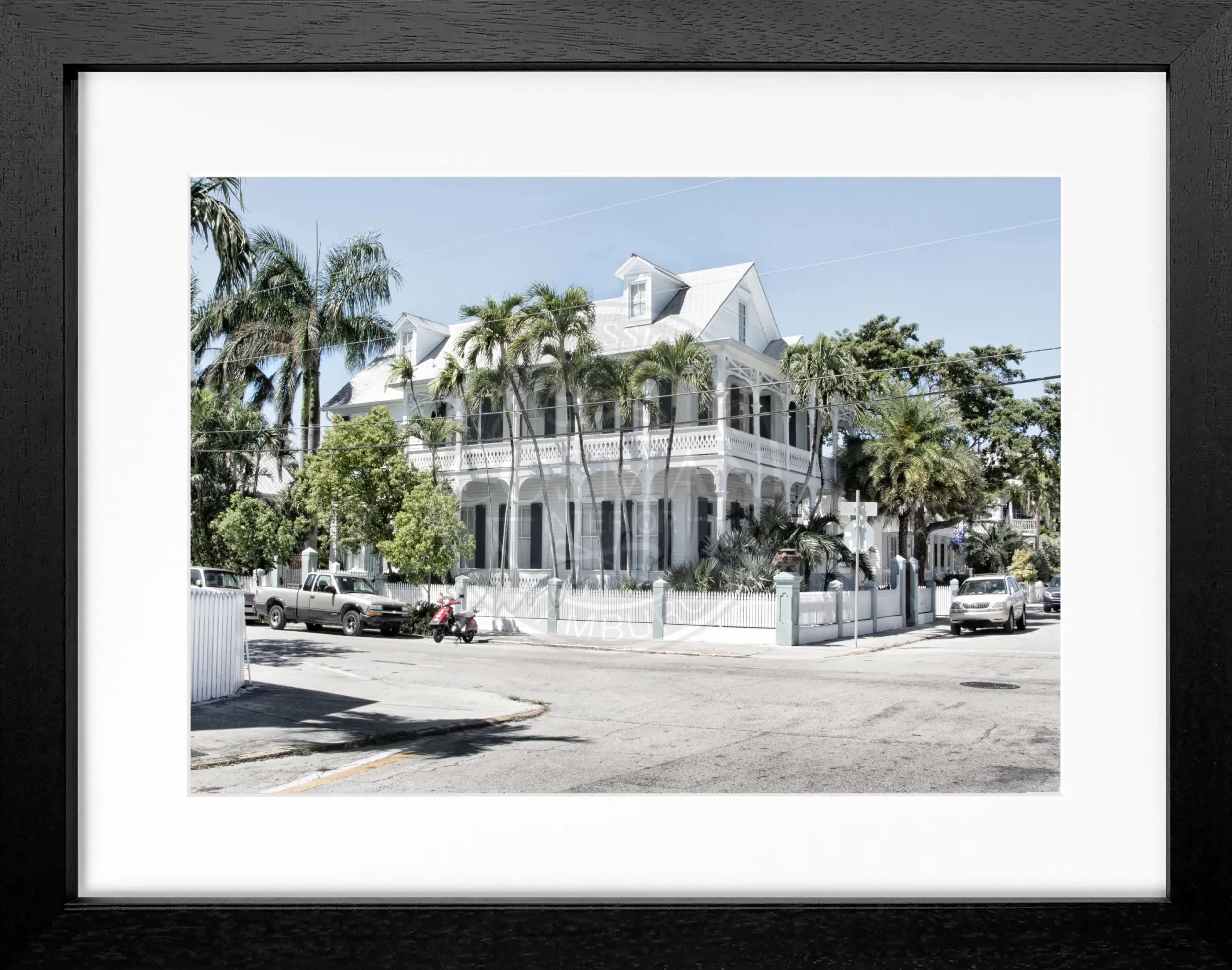 Schwarz-weiß Poster mit Rahmen von Florida Key West, 31x25cm, von Cosman-Photocollection, Wanddekoration mit Meeresmotiv