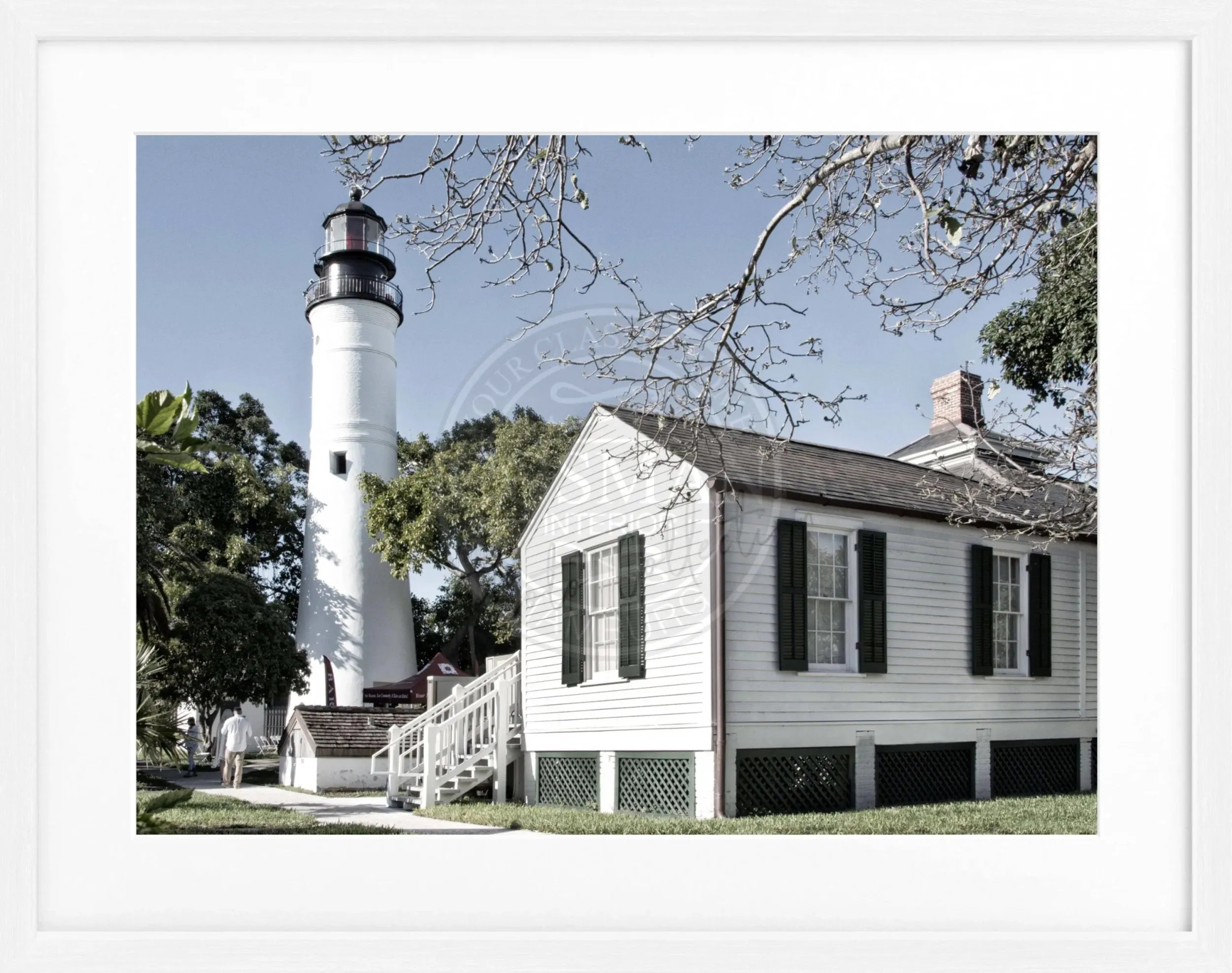 Schwarz-weiß Poster mit Rahmen von Cosman-Photocollection, Florida Key West Leuchtturm, 31x25 cm, Wanddekoration